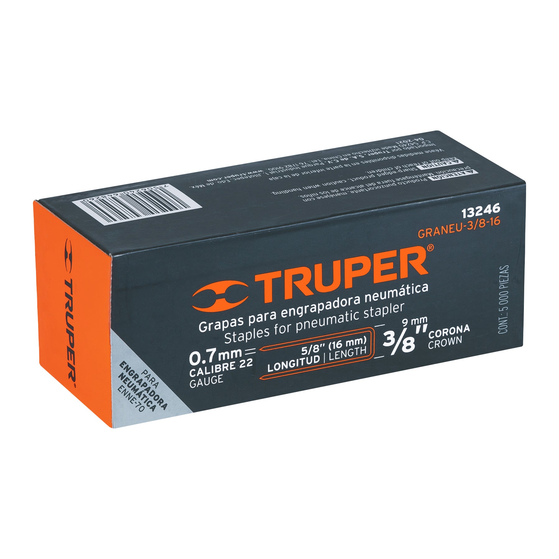 Caja con 5000 grapas corona 3/8" calibre 22, 16mm p/ENNE-70