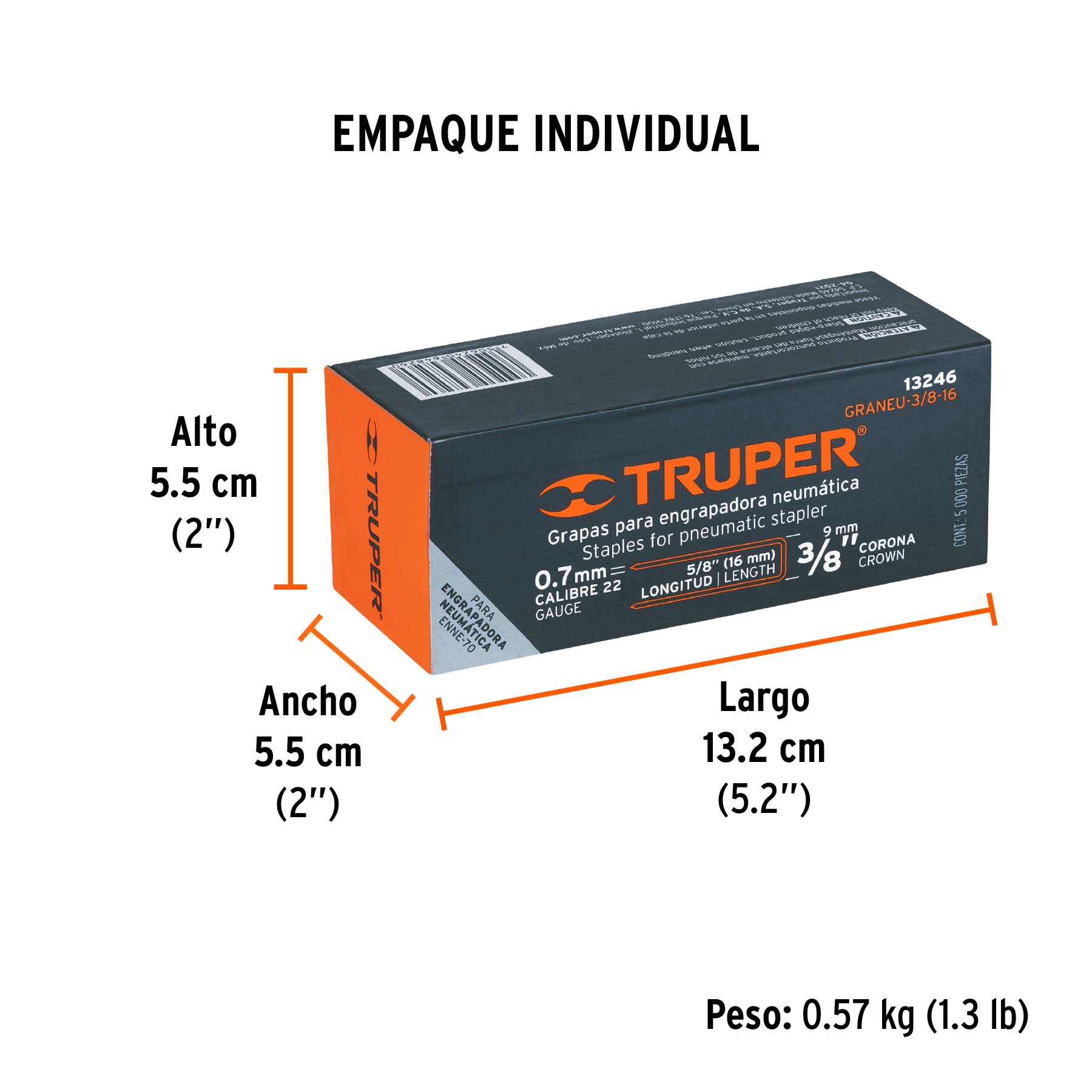 Caja con 5000 grapas corona 3/8" calibre 22, 16mm p/ENNE-70 - Empaque