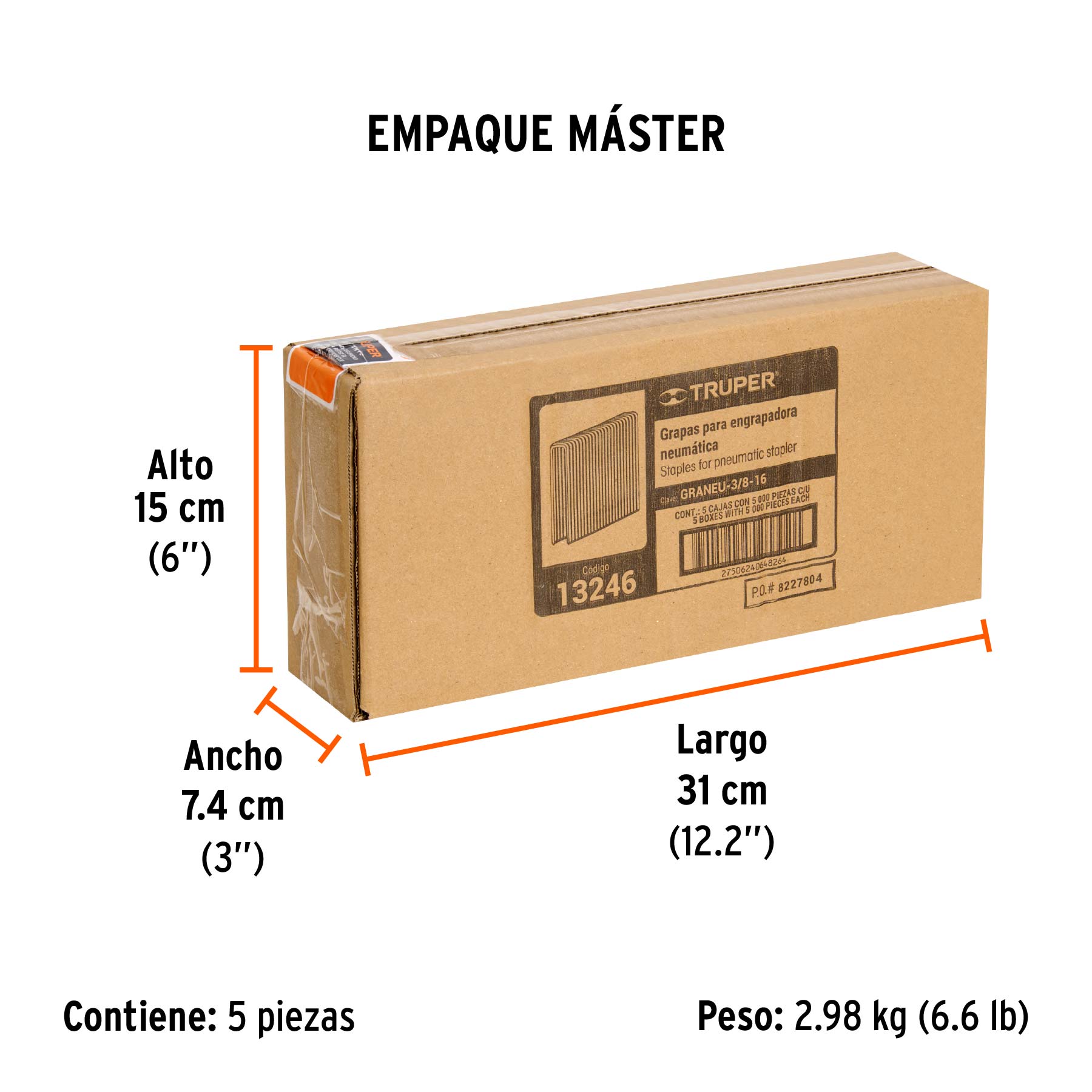 Caja con 5000 grapas corona 3/8" calibre 22, 16mm p/ENNE-70 - Empaque
