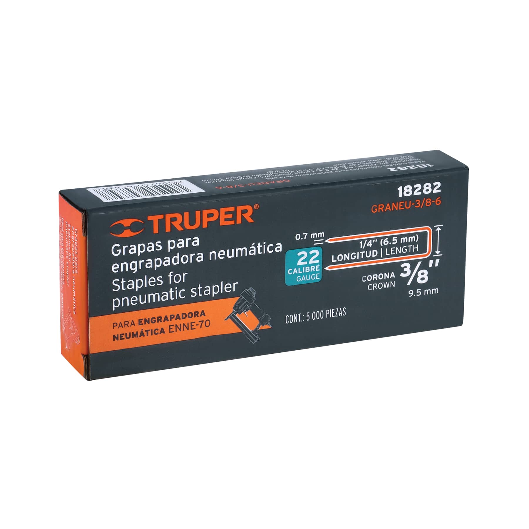 Caja con 5000 grapas corona 3/8" calibre 22, 6mm p/ENNE-70