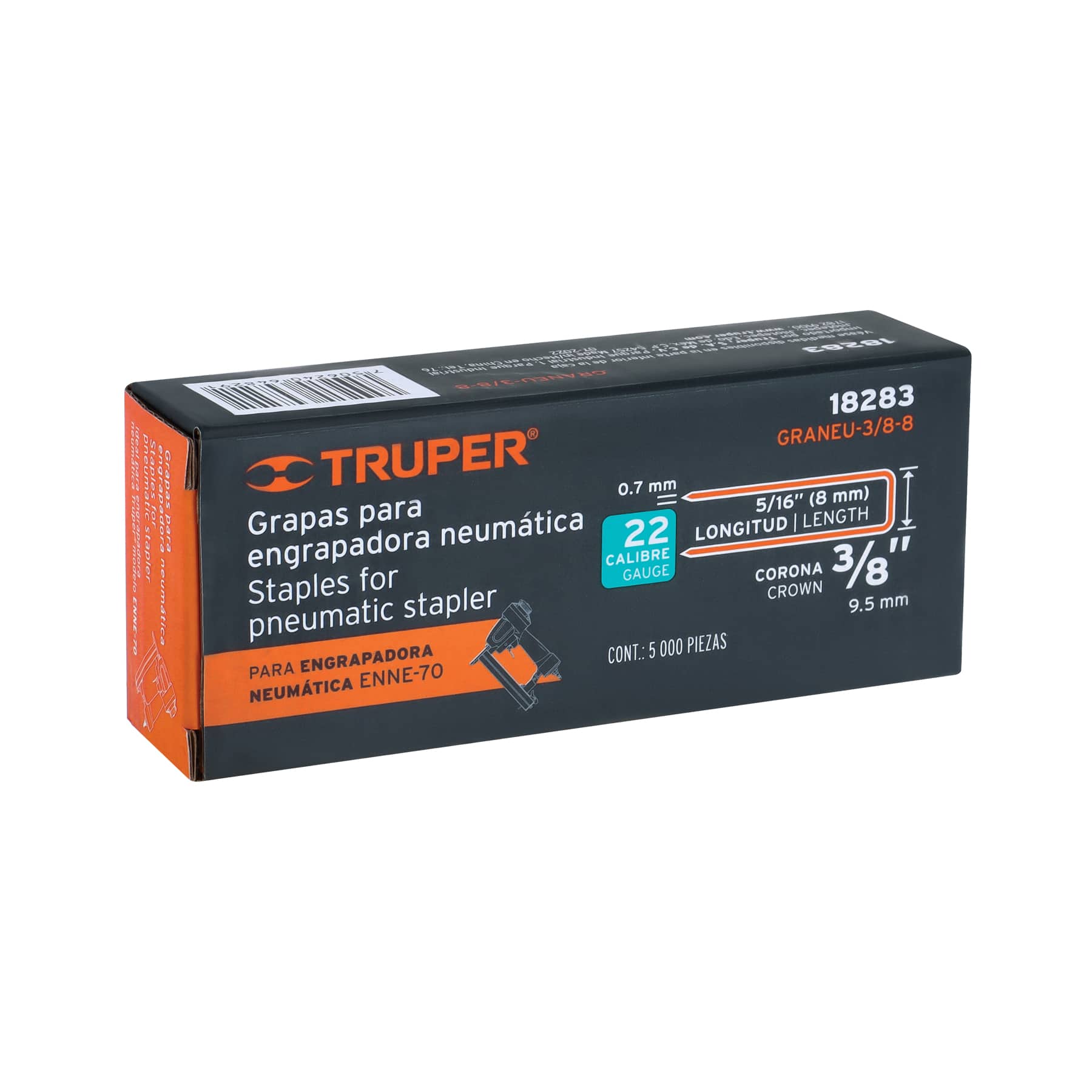 Caja con 5000 grapas corona 3/8" calibre 22, 8mm p/ENNE-70