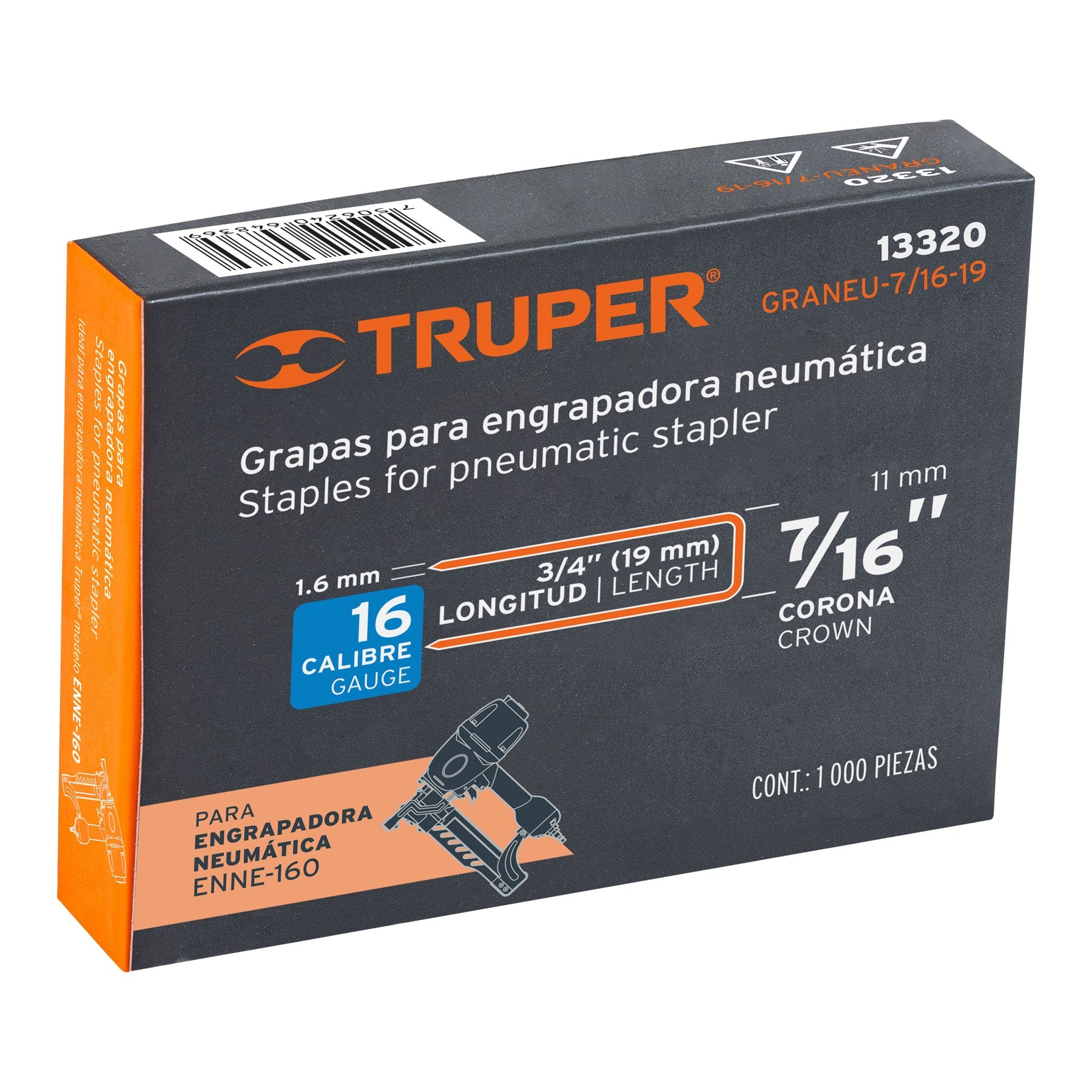 Caja con 1000 grapas corona 7/16" cal. 16, 19mm p/ENNE-160