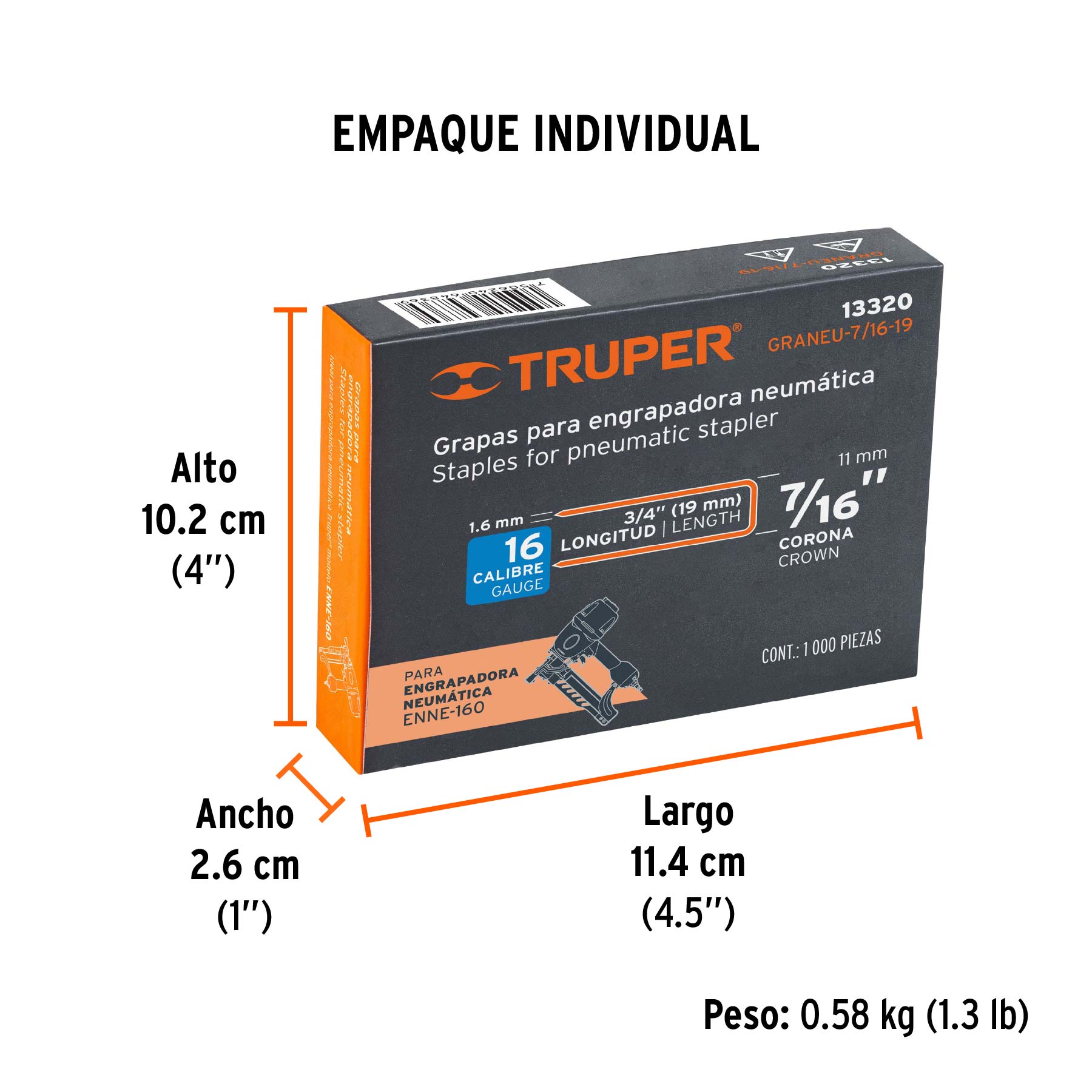 Caja con 1000 grapas corona 7/16" cal. 16, 19mm p/ENNE-160 - Empaque