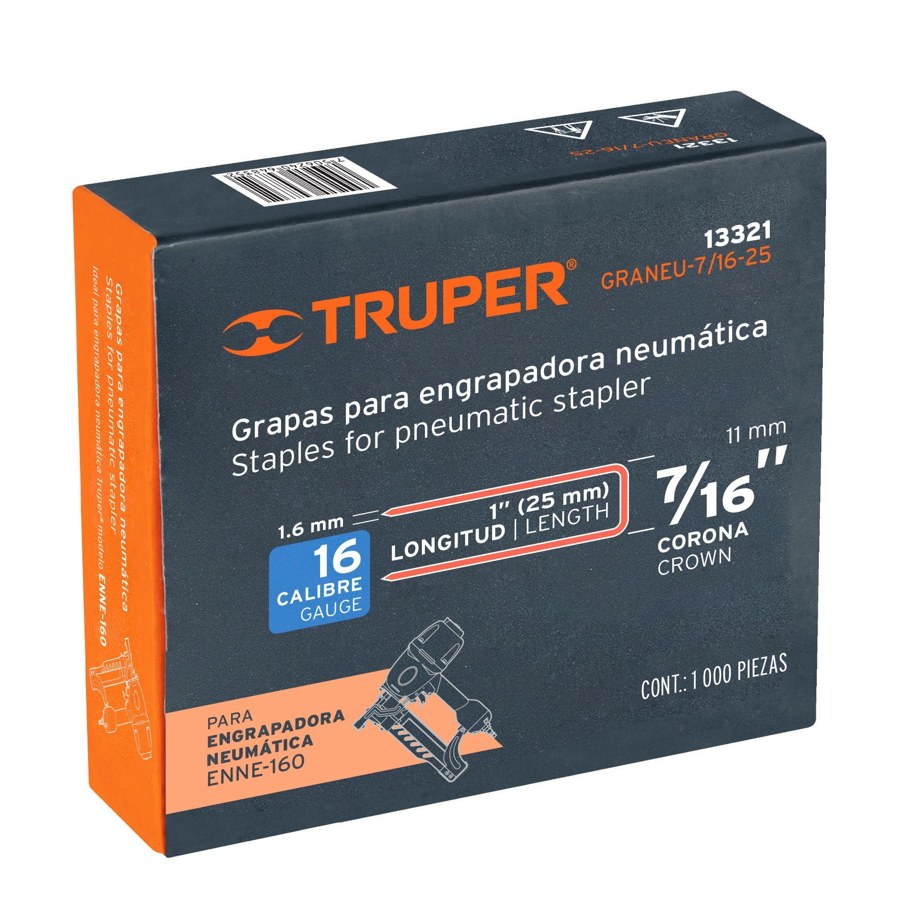 Caja con 1000 grapas corona 7/16" cal. 16, 25mm p/ENNE-160