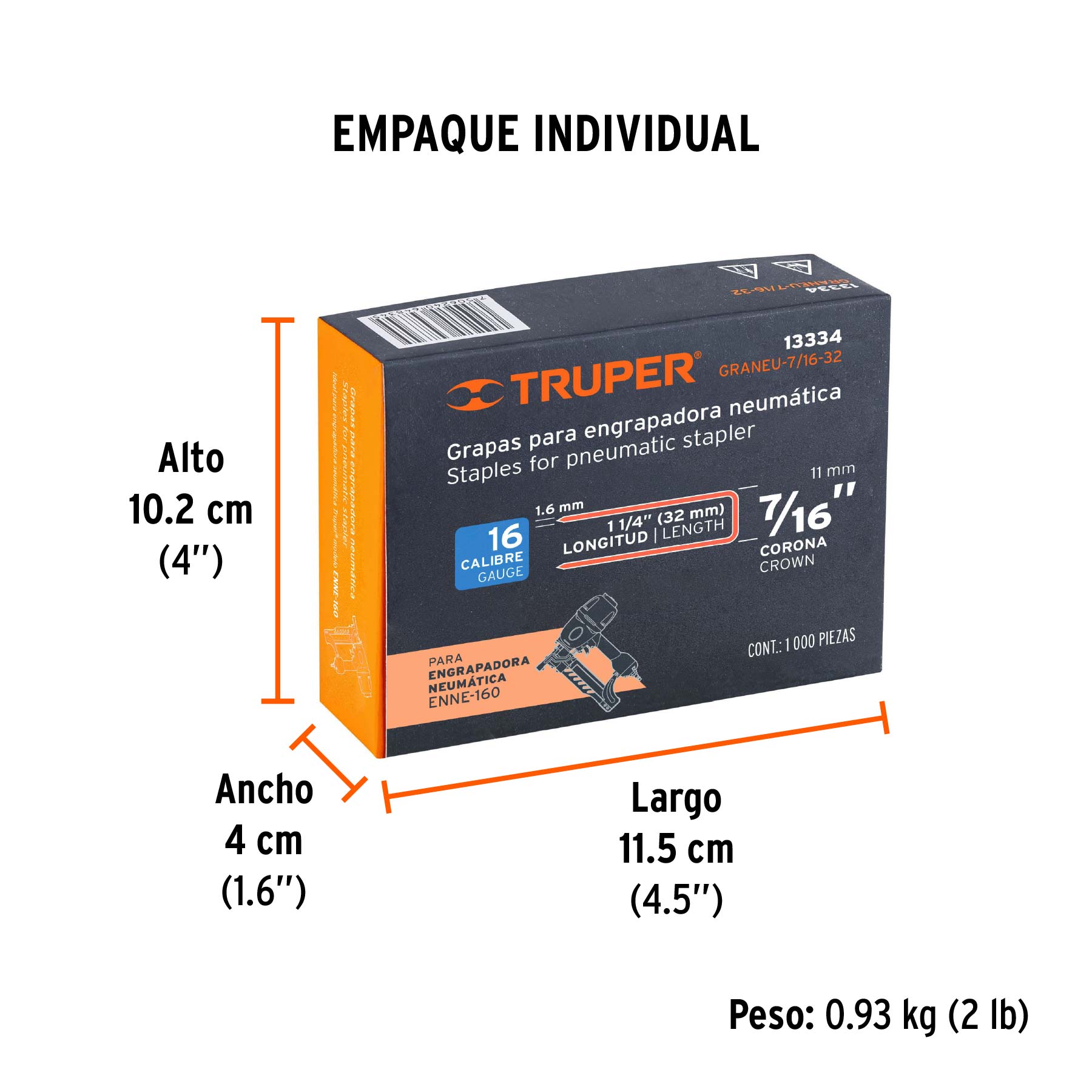 Caja con 1000 grapas corona 7/16" cal. 16, 32mm p/ENNE-160 - Empaque