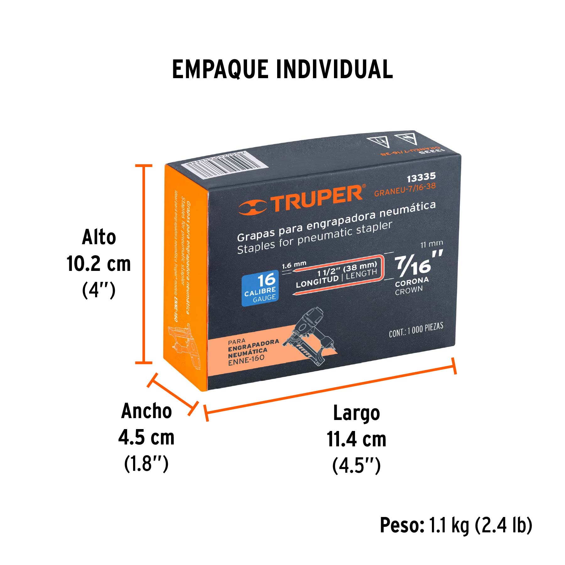 Caja con 1000 grapas corona 7/16" cal. 16, 38mm p/ENNE-160 - Empaque