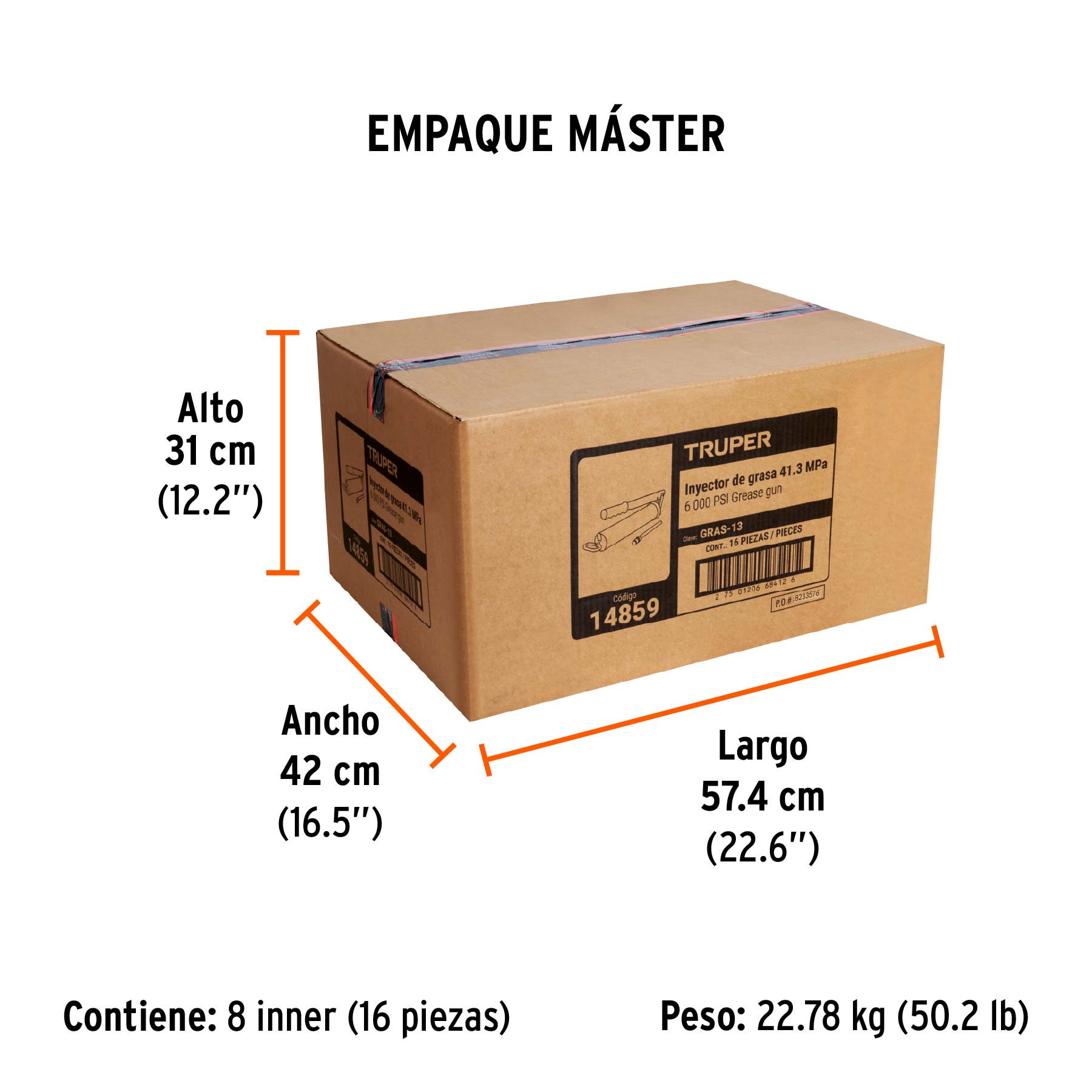 Inyectora de grasa 14 oz, 6000 PSI con grip antiderrapante - Empaque
