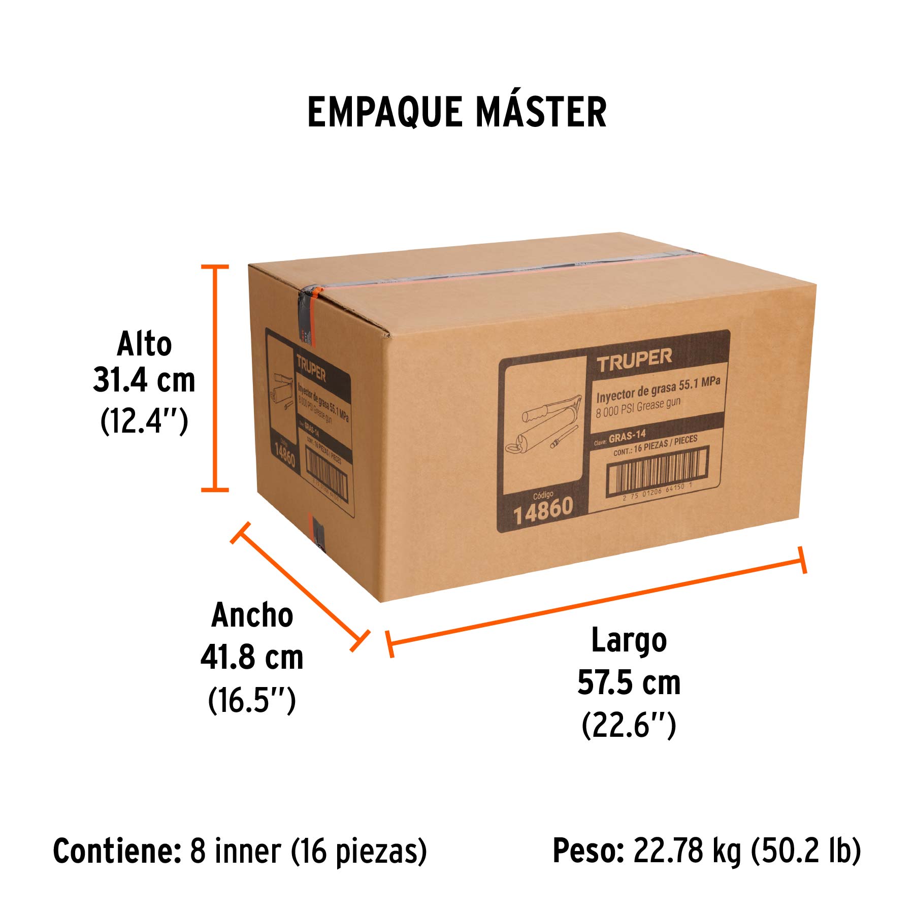 Inyectora de grasa 14 oz, 8000 PSI con grip antiderrapante - Empaque
