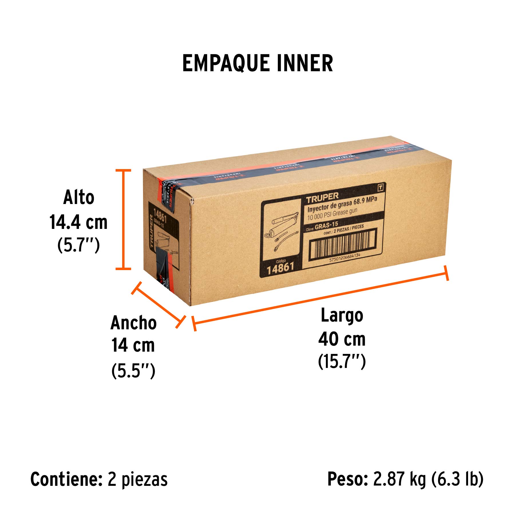 Inyectora de grasa 14 oz, 10000 PSI con grip antiderrapante - Empaque