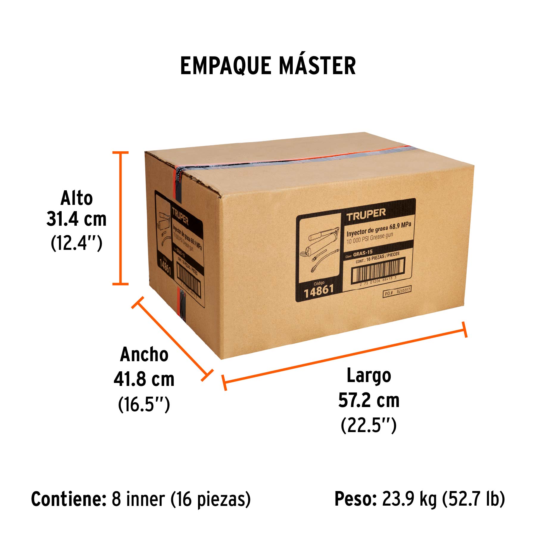 Inyectora de grasa 14 oz, 10000 PSI con grip antiderrapante - Empaque