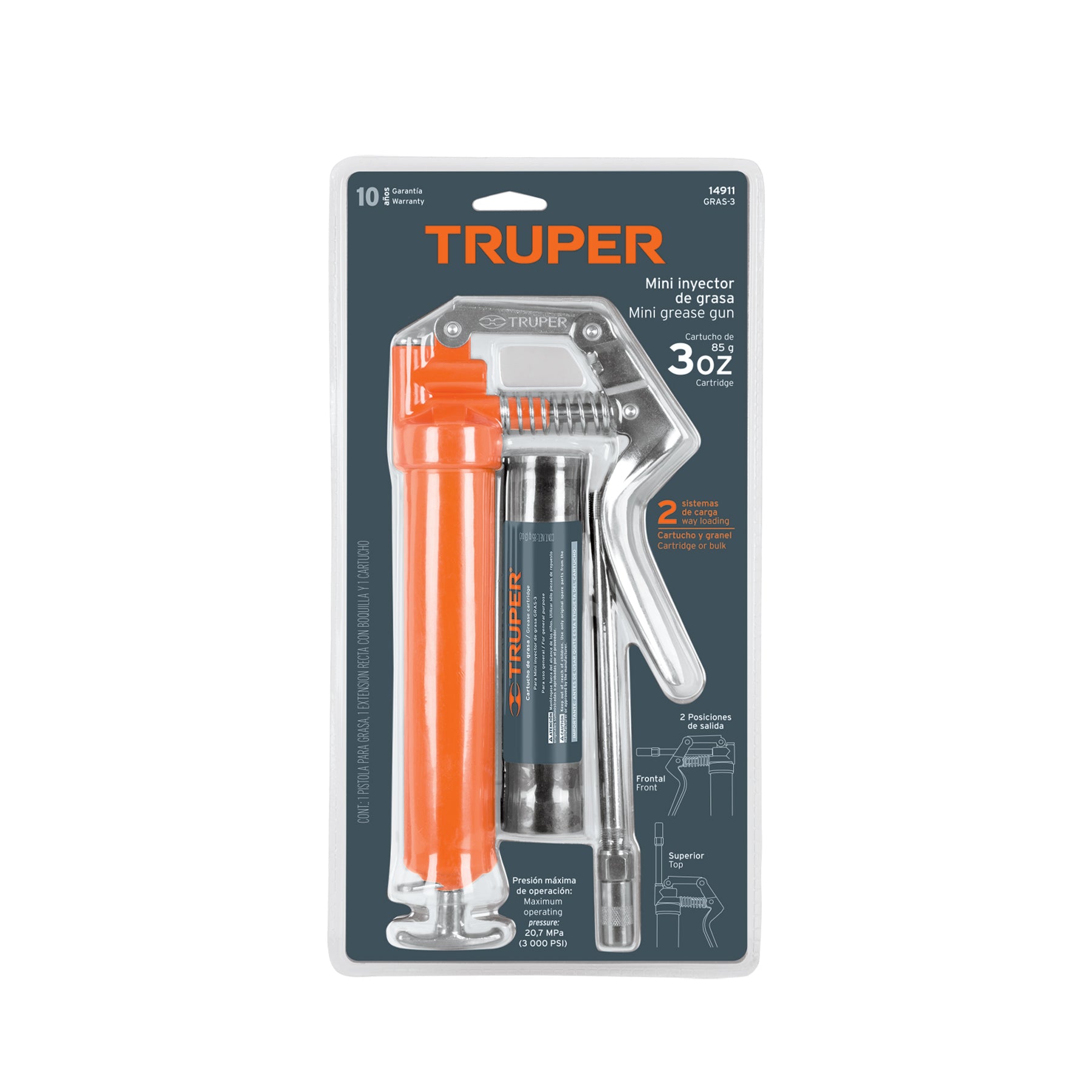 Mini inyector de grasa 3 oz, 3000 PSI, TRUPER