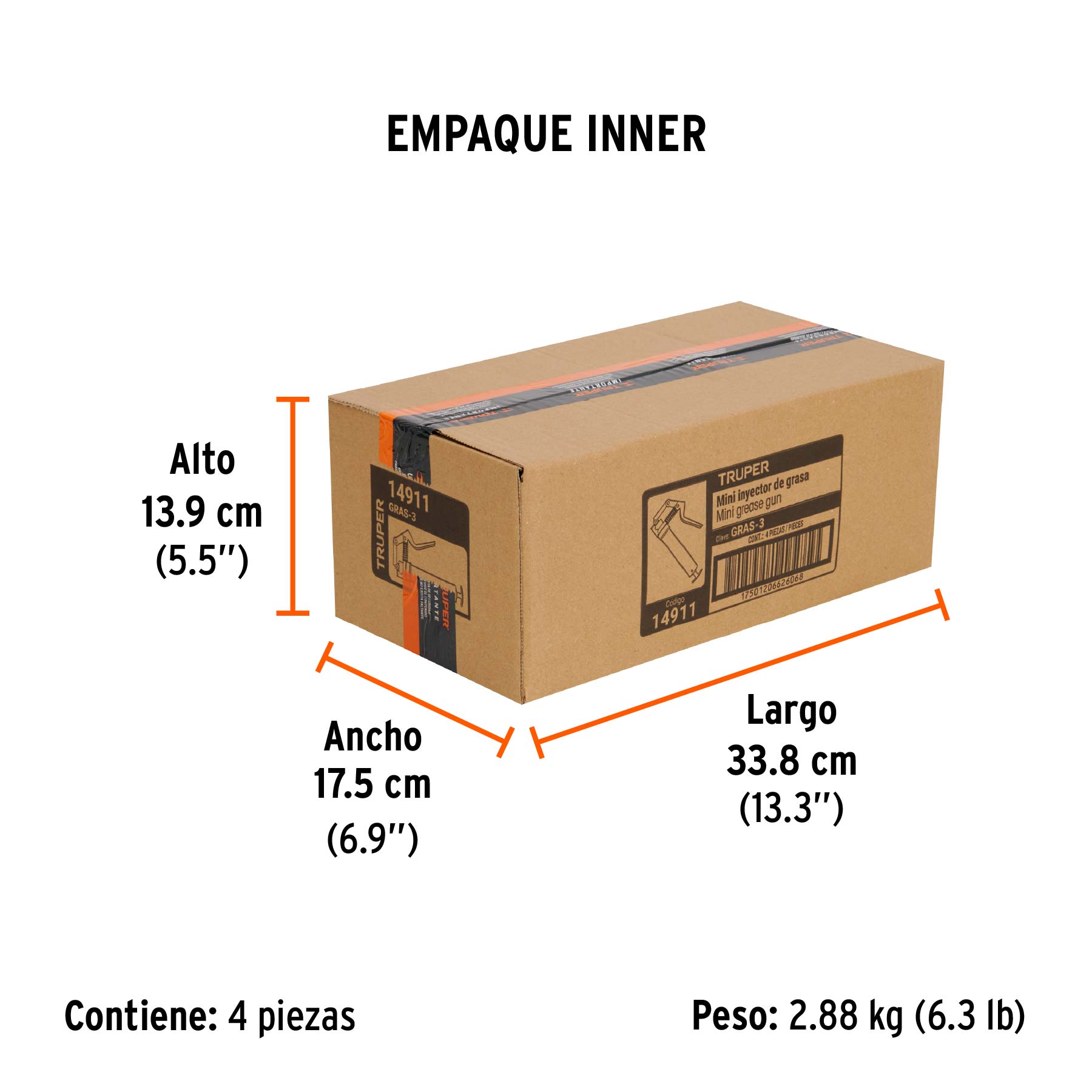 Mini inyector de grasa 3 oz, 3000 PSI, TRUPER - Empaque