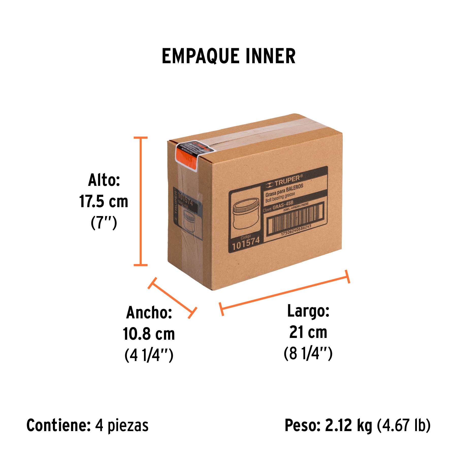 Grasa automotriz, base bentona, 450 g, TRUPER - Empaque