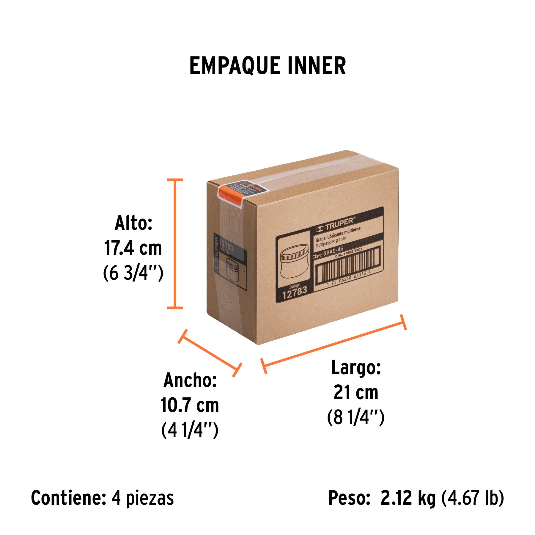 Grasa lubricante multiusos, base litio, 450 g, TRUPER - Empaque