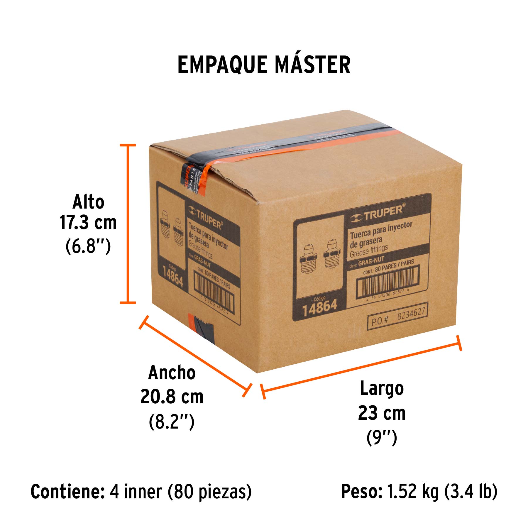 Tuercas para inyectores de grasa, 2 piezas, TRUPER - Empaque