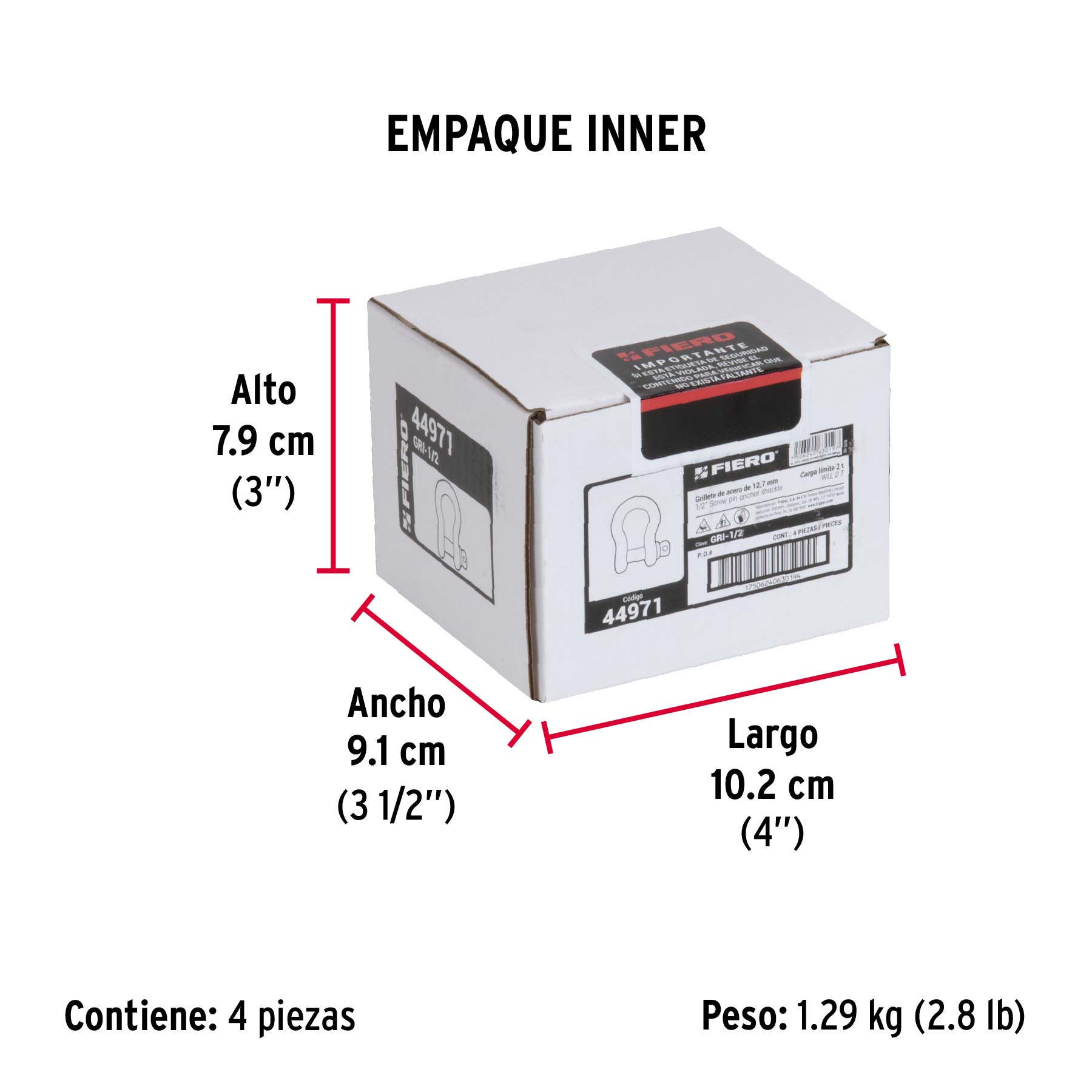 Grillete de acero forjado 1/2", FIERO - Empaque