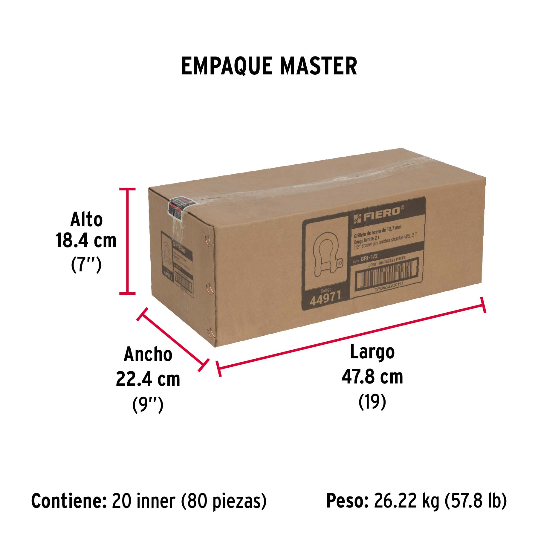 Grillete de acero forjado 1/2", FIERO - Empaque