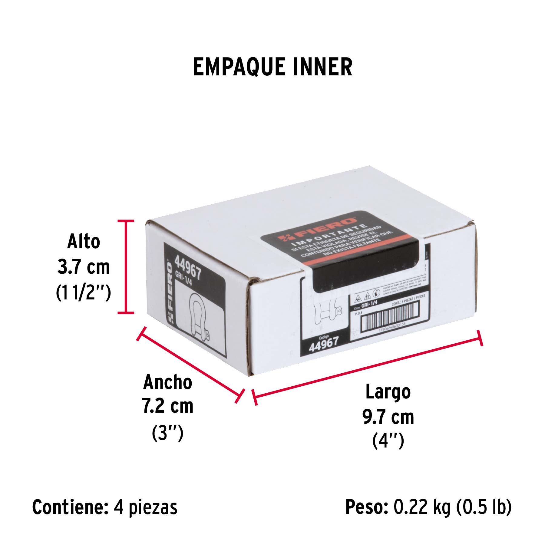 Grillete de acero forjado 1/4", FIERO - Empaque