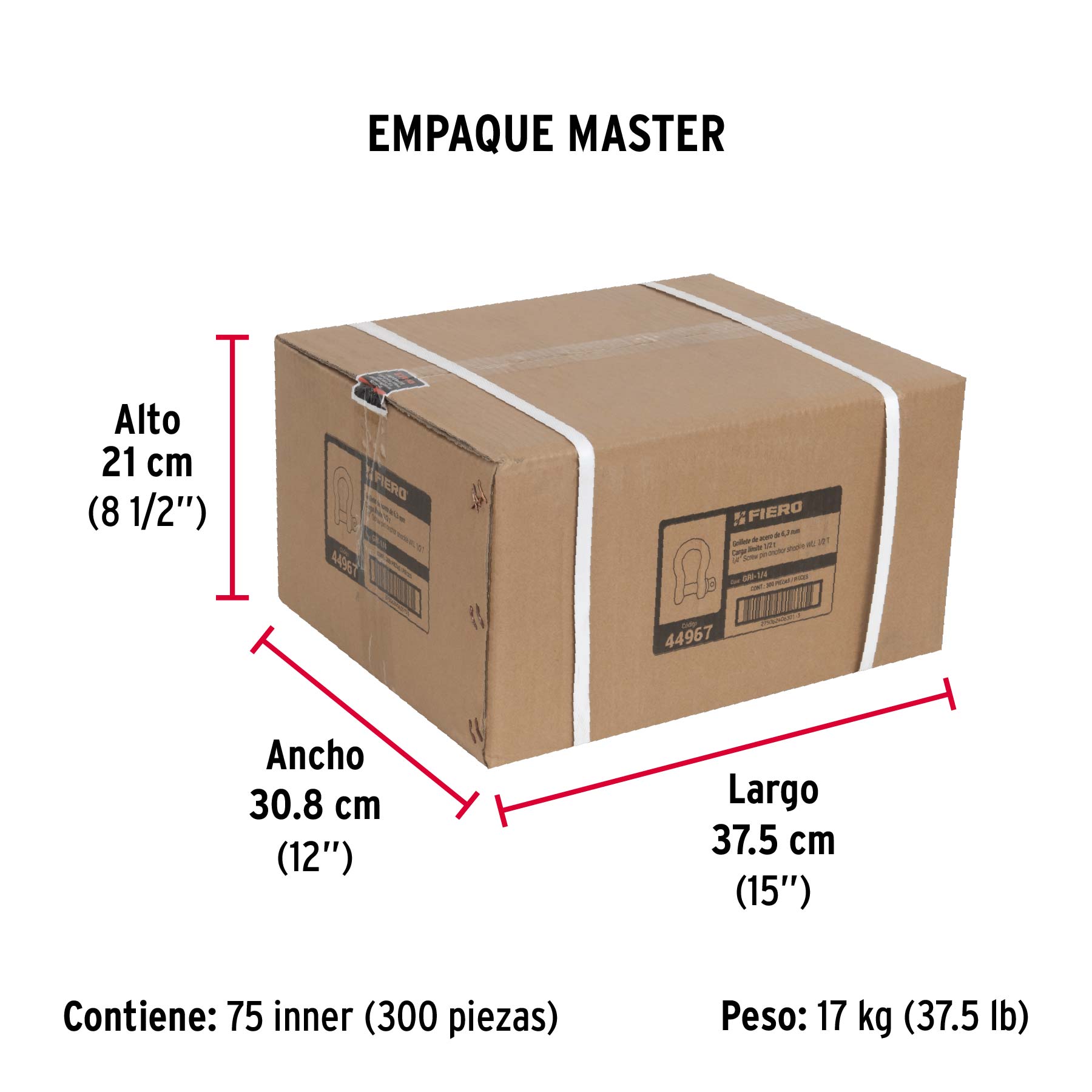 Grillete de acero forjado 1/4", FIERO - Empaque