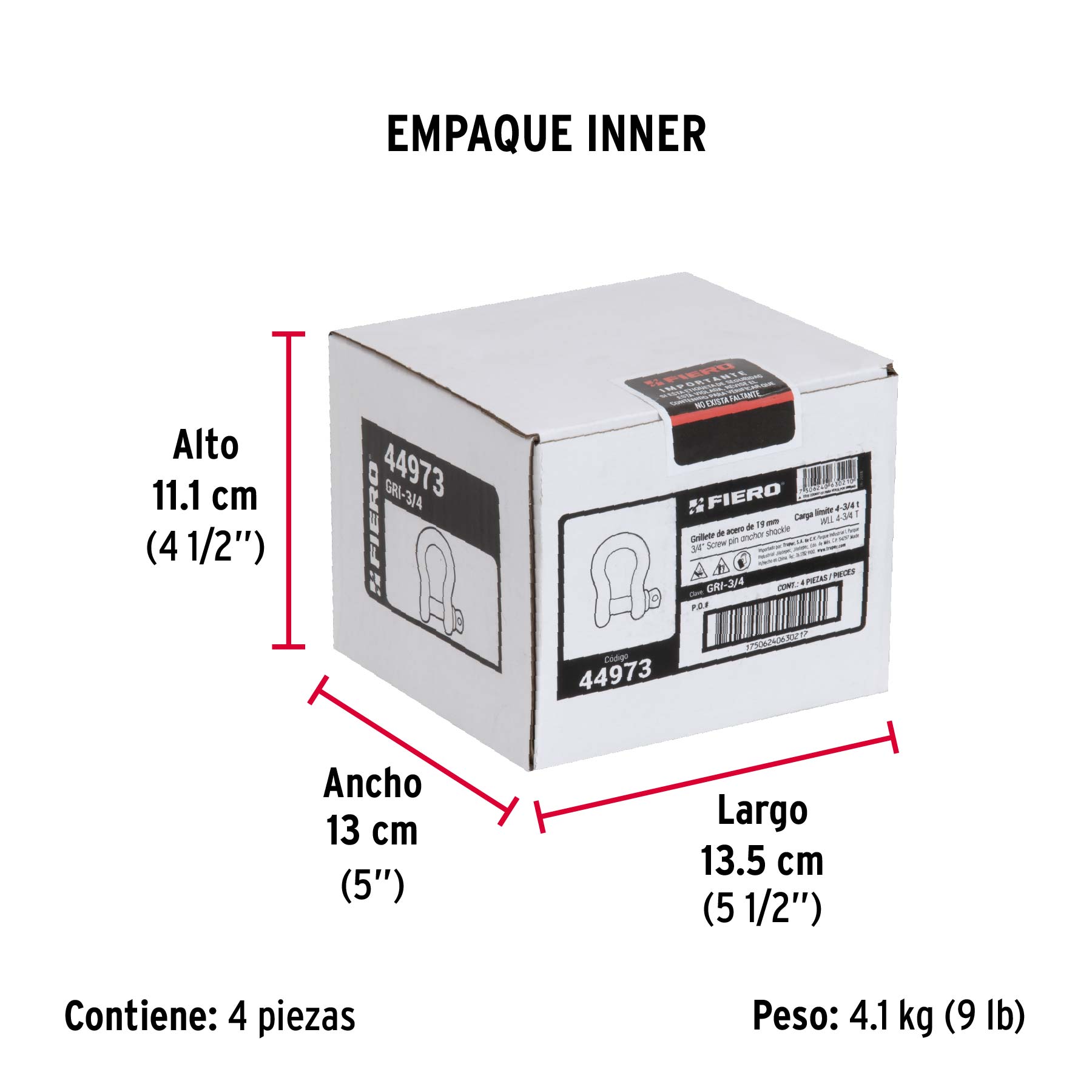 Grillete de acero forjado 3/4", FIERO - Empaque