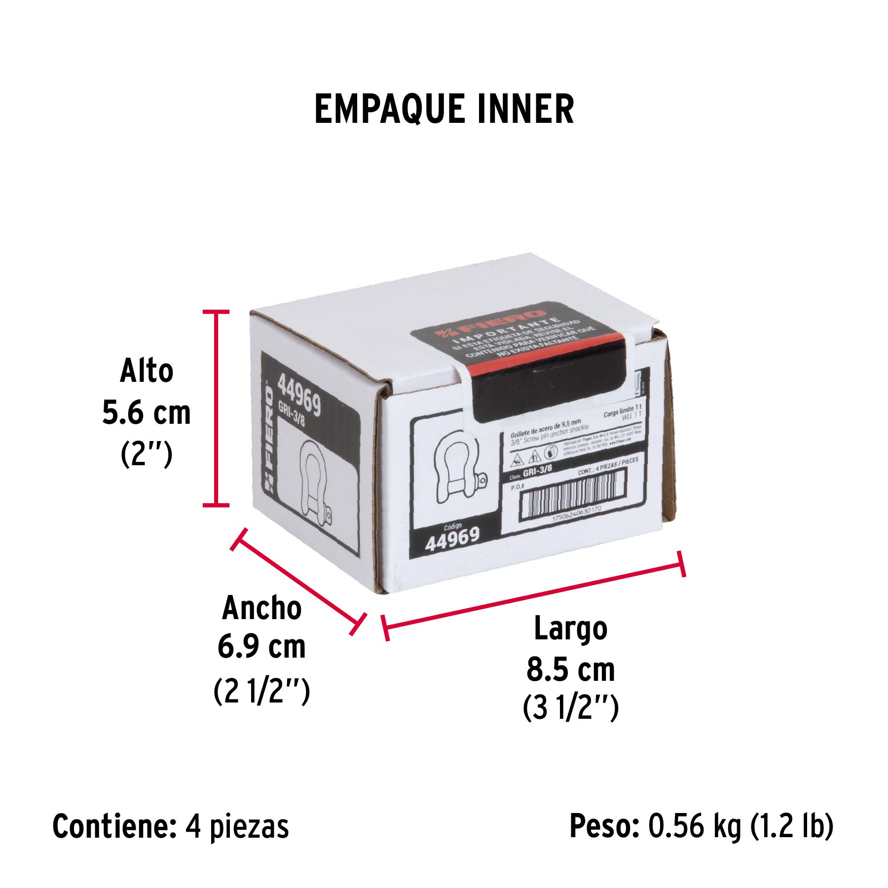 Grillete de acero forjado 3/8", FIERO - Empaque