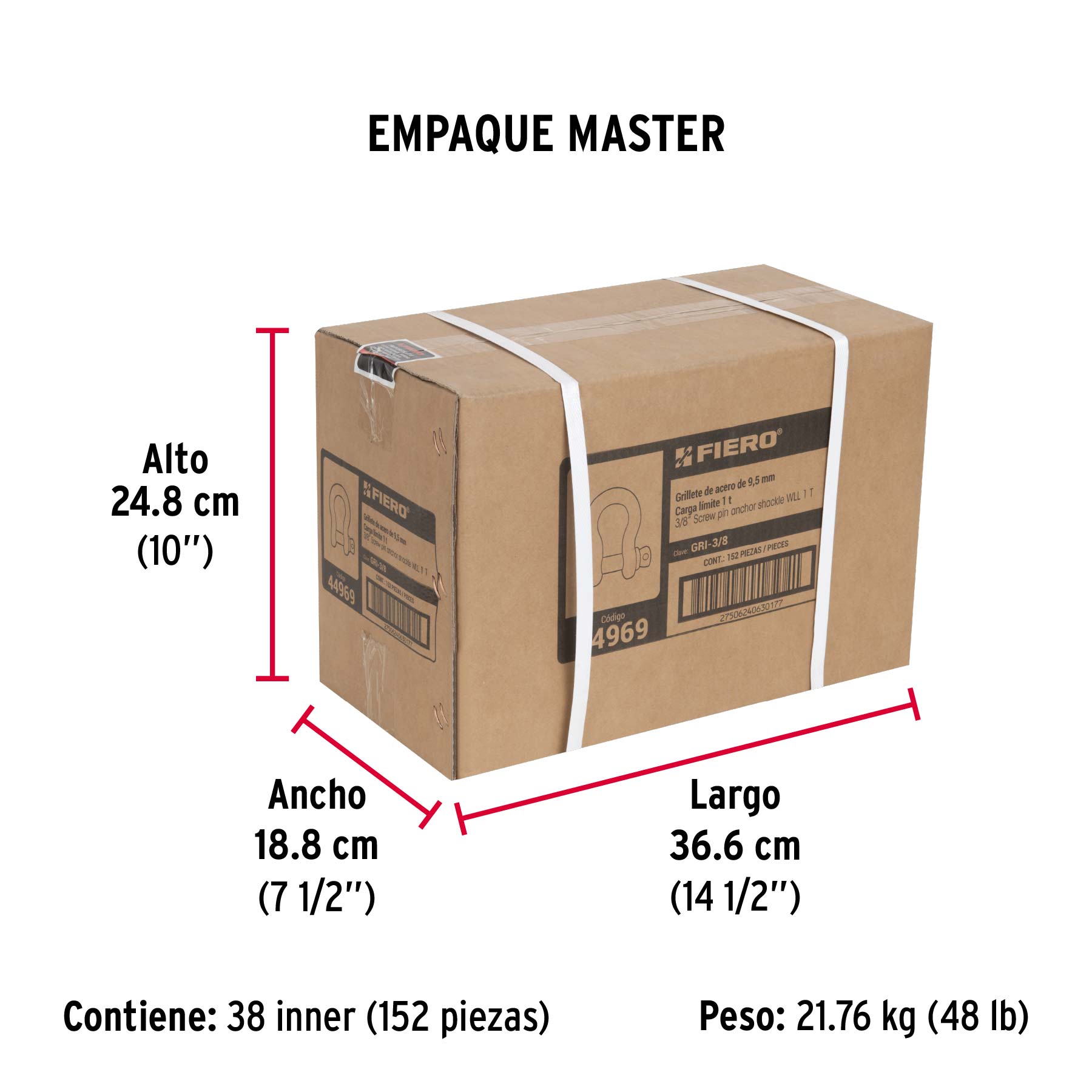 Grillete de acero forjado 3/8", FIERO - Empaque