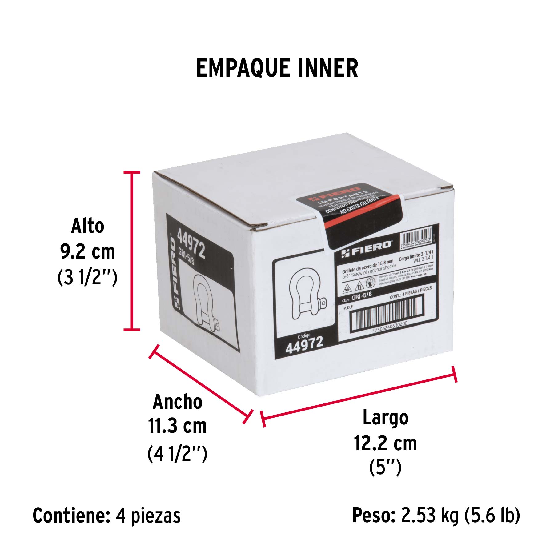 Grillete de acero forjado 5/8", FIERO - Empaque