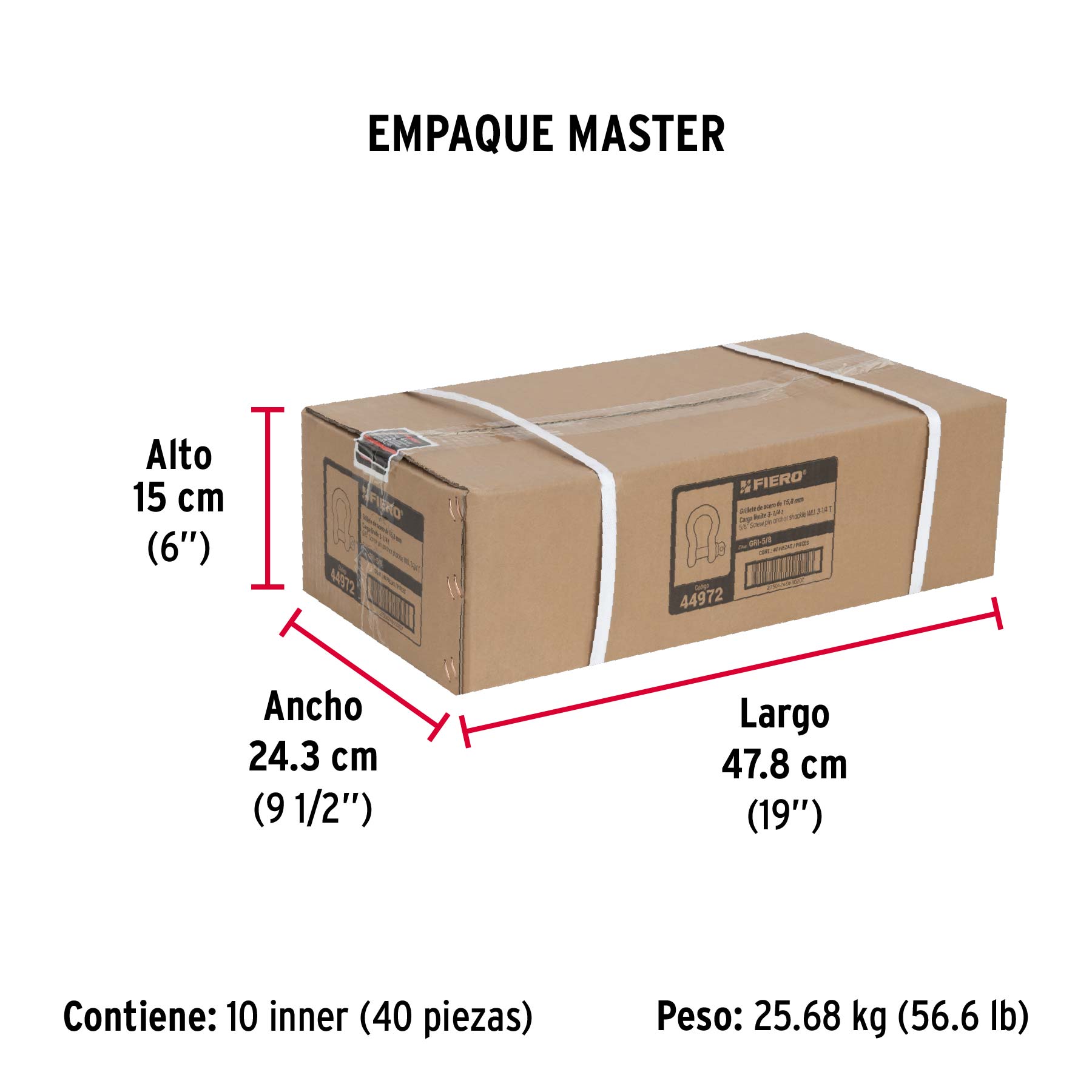 Grillete de acero forjado 5/8", FIERO - Empaque