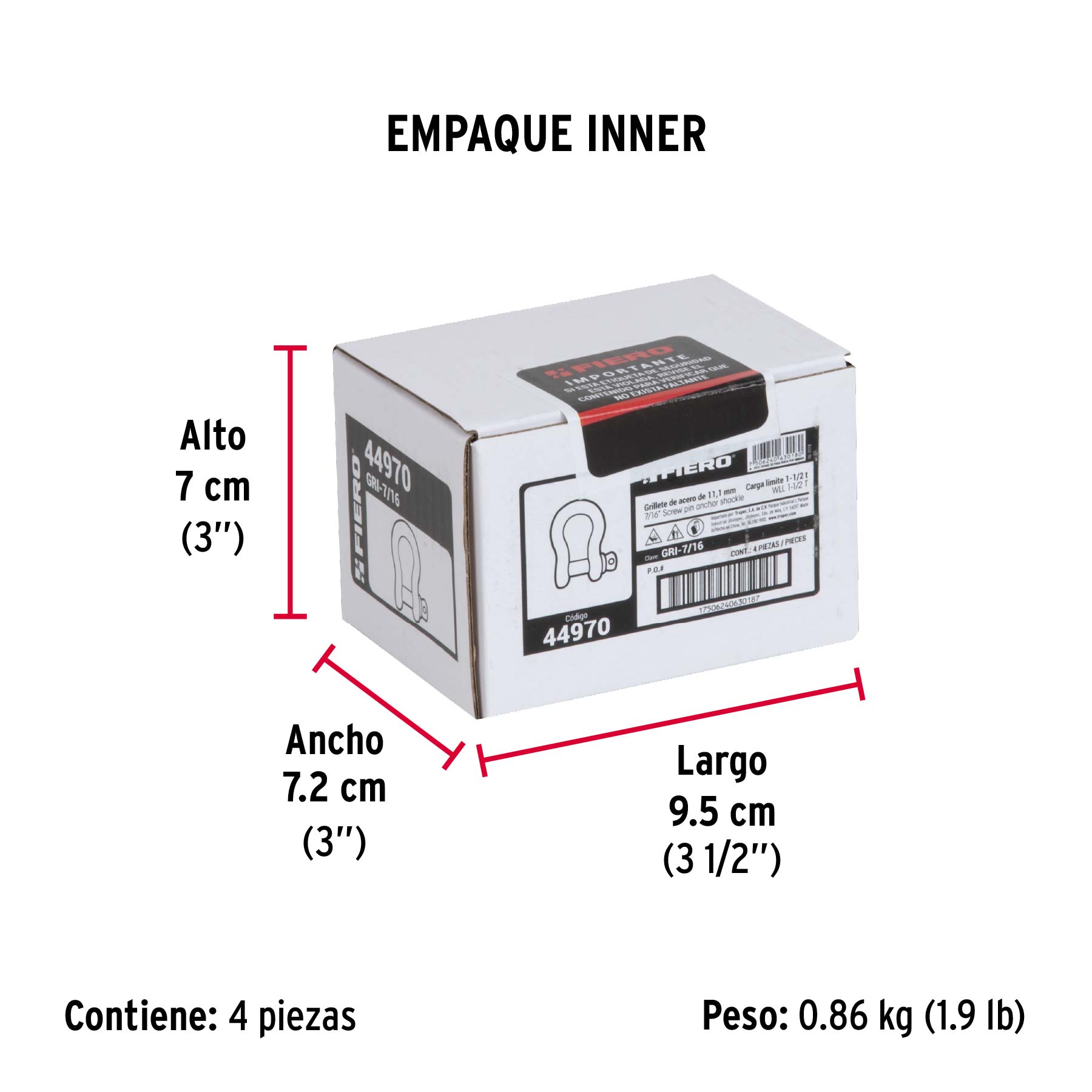 Grillete de acero forjado 7/16", FIERO - Empaque