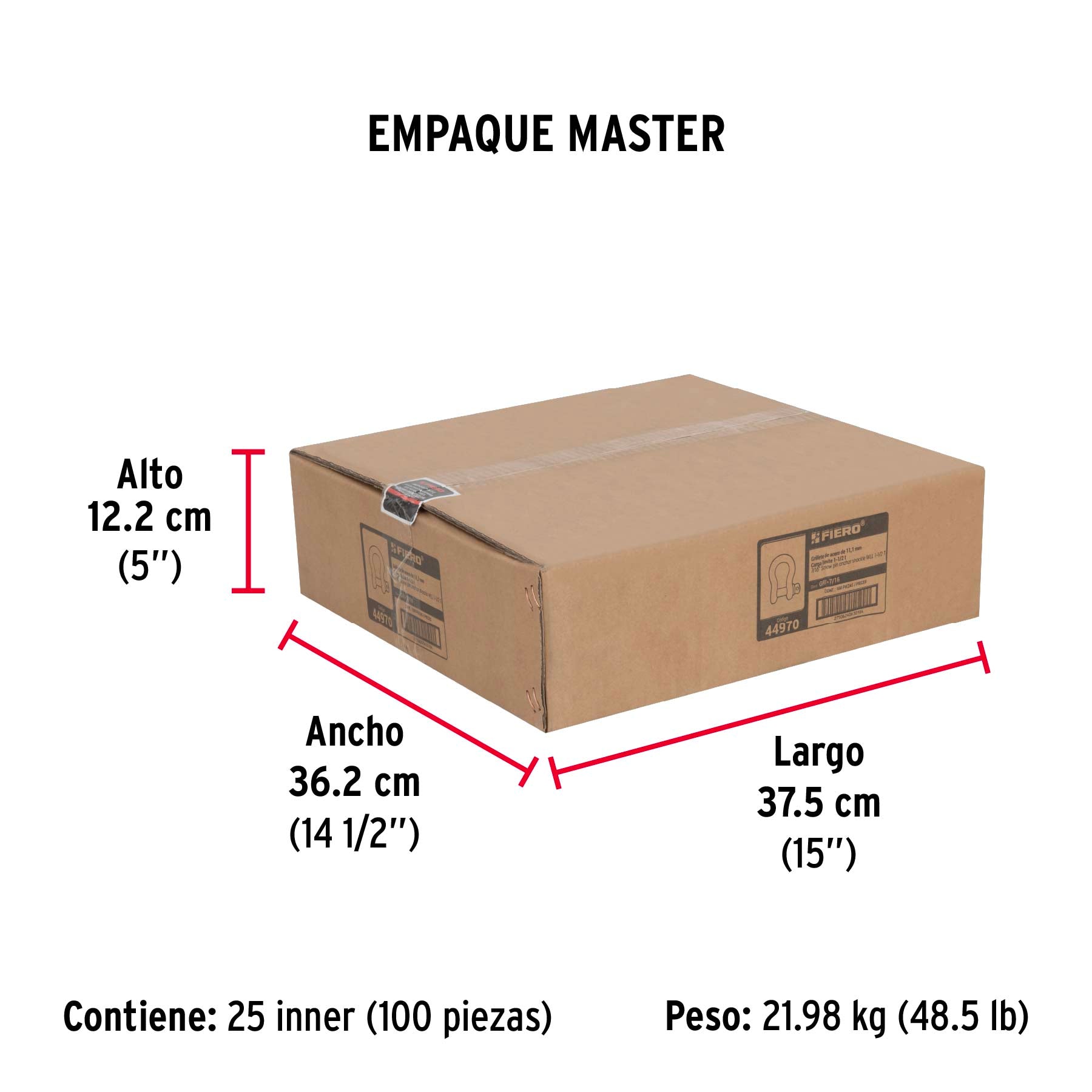 Grillete de acero forjado 7/16", FIERO - Empaque