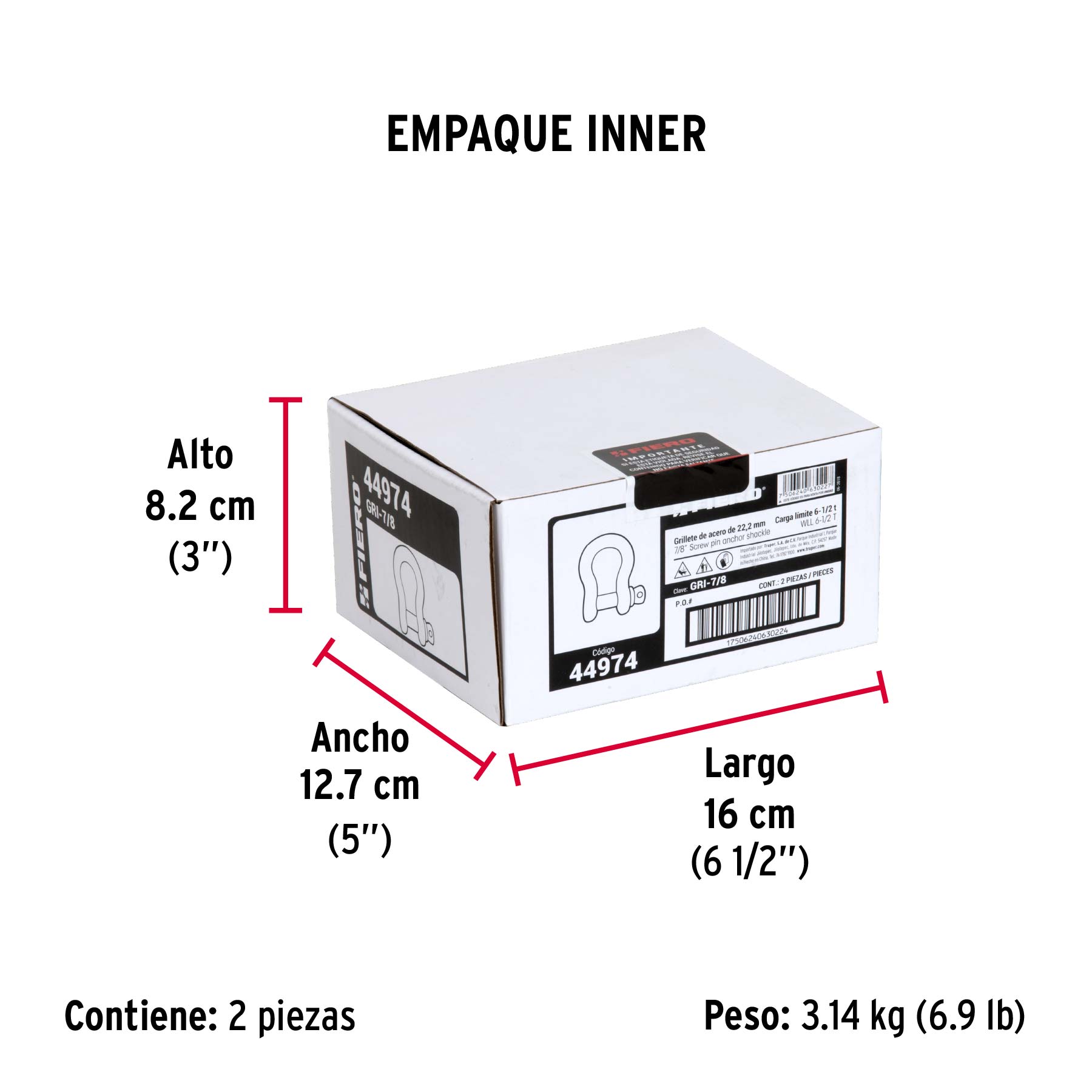 Grillete de acero forjado 7/8", FIERO - Empaque