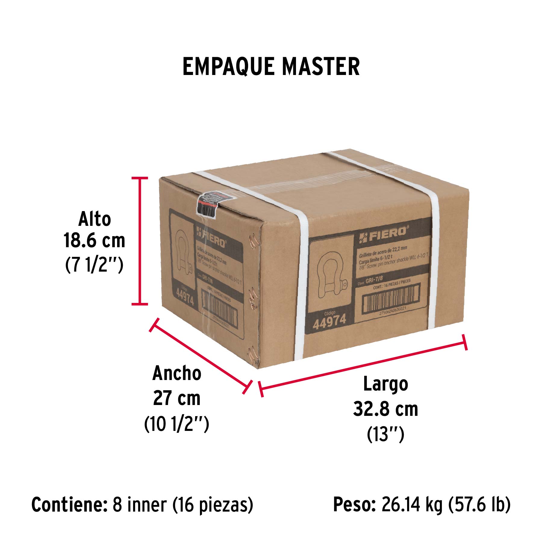 Grillete de acero forjado 7/8", FIERO - Empaque