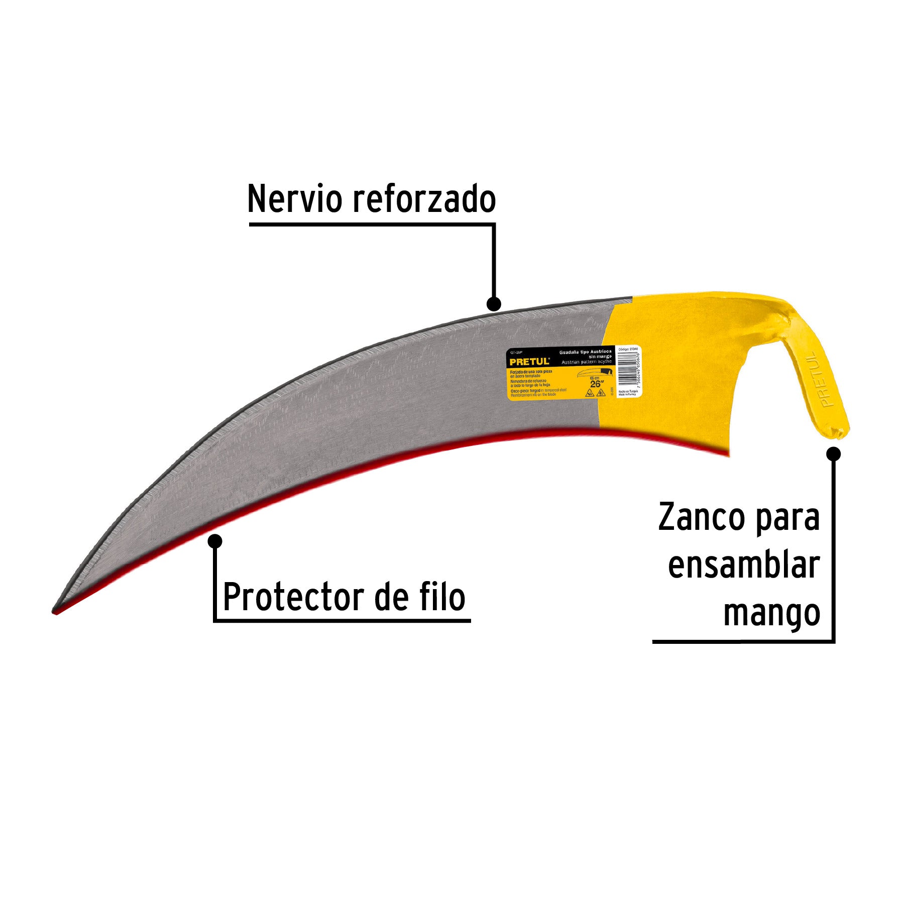 Guadaña tipo austriaca de 26" sin mango, PRETUL
