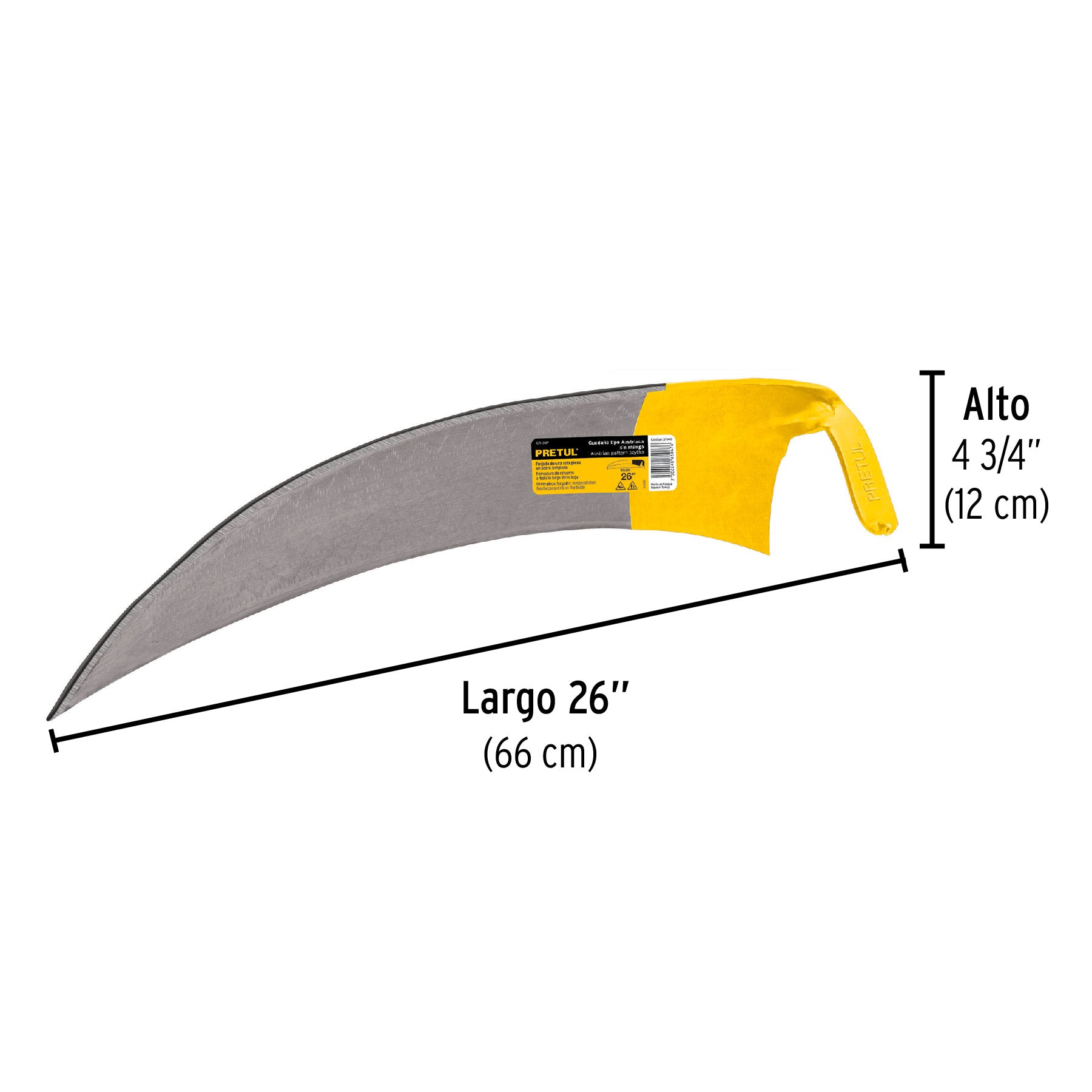 Guadaña tipo austriaca de 26" sin mango, PRETUL