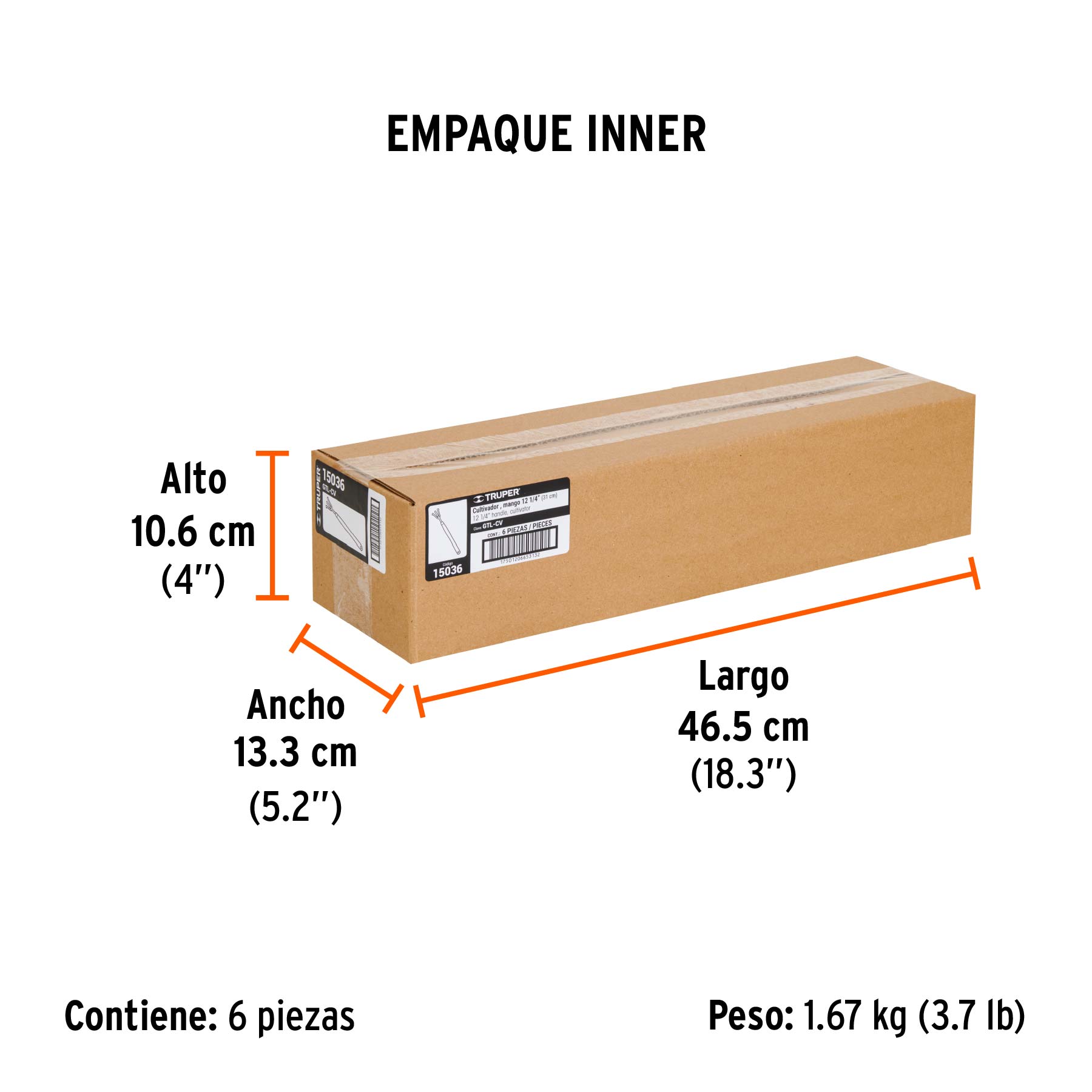 Cultivador para jardín, mango de 12-1/4", TRUPER - Empaque