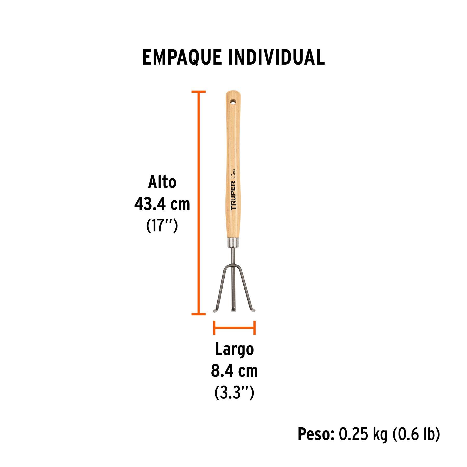 Cultivador para jardín, mango de 12-1/4", TRUPER - Empaque