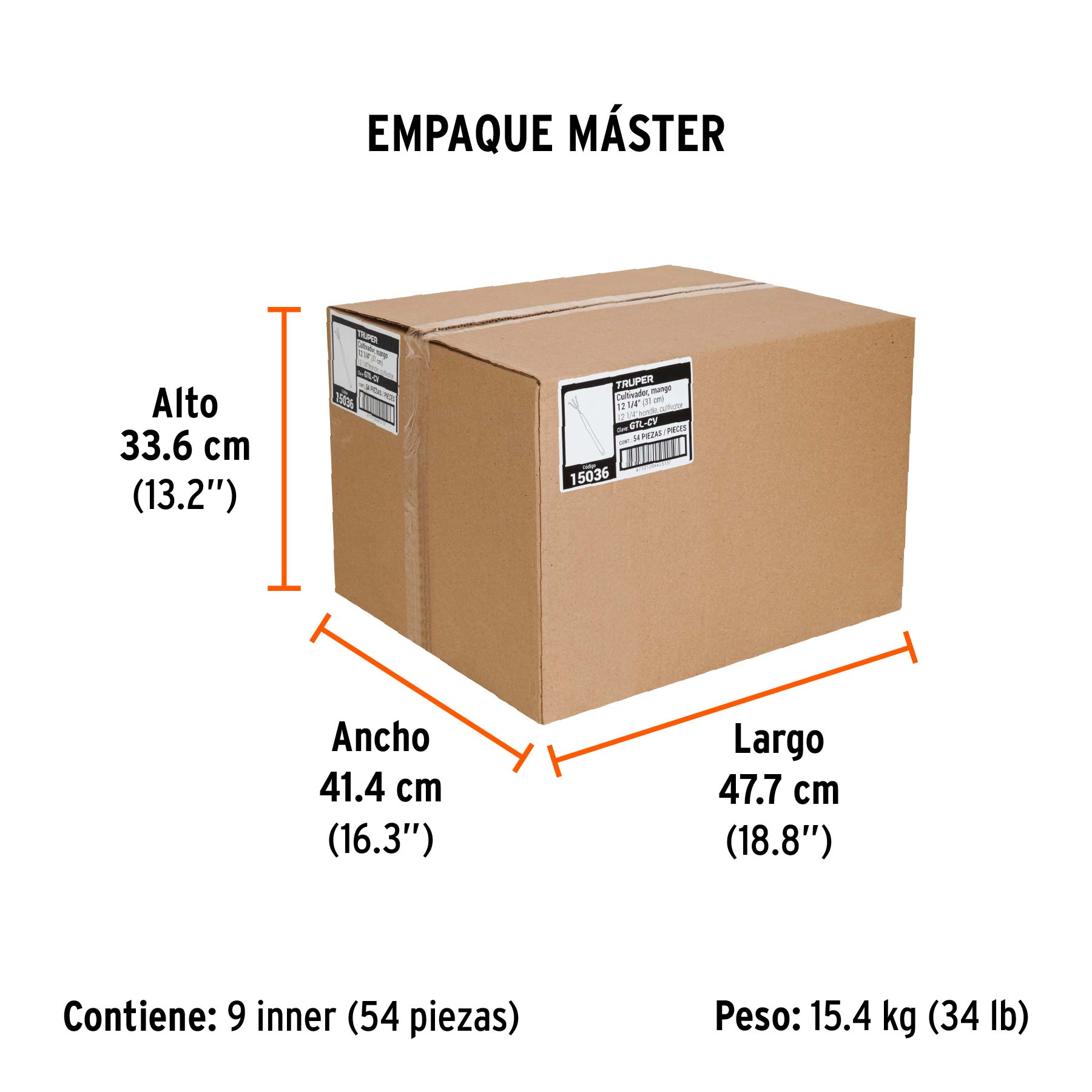 Cultivador para jardín, mango de 12-1/4", TRUPER - Empaque