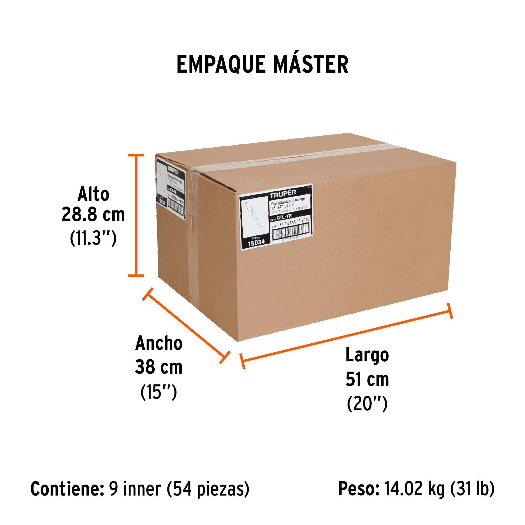 Trasplantador para jardín, mango de 12-1/4", TRUPER - Empaque