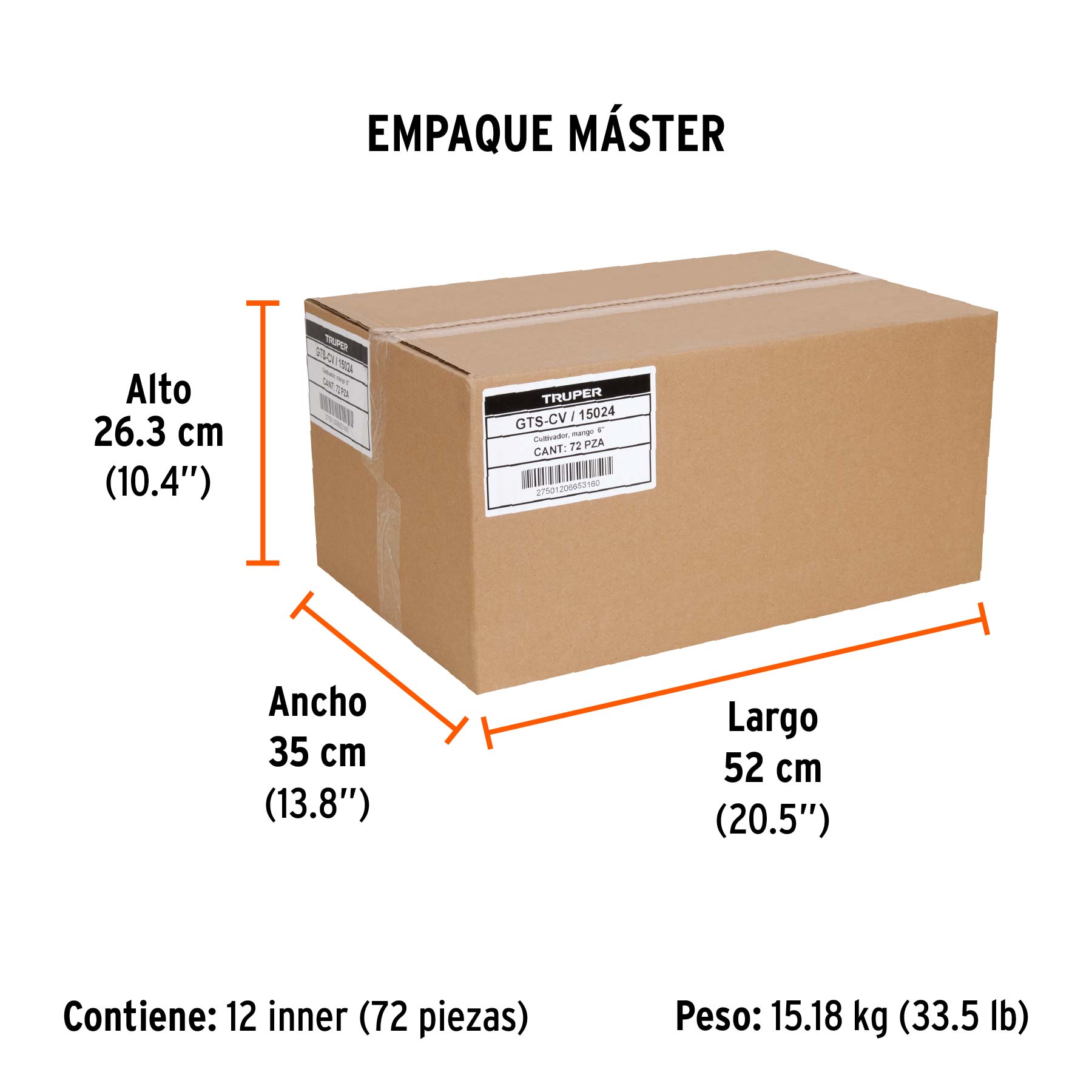 Cultivador para jardín, mango de 6", TRUPER - Empaque