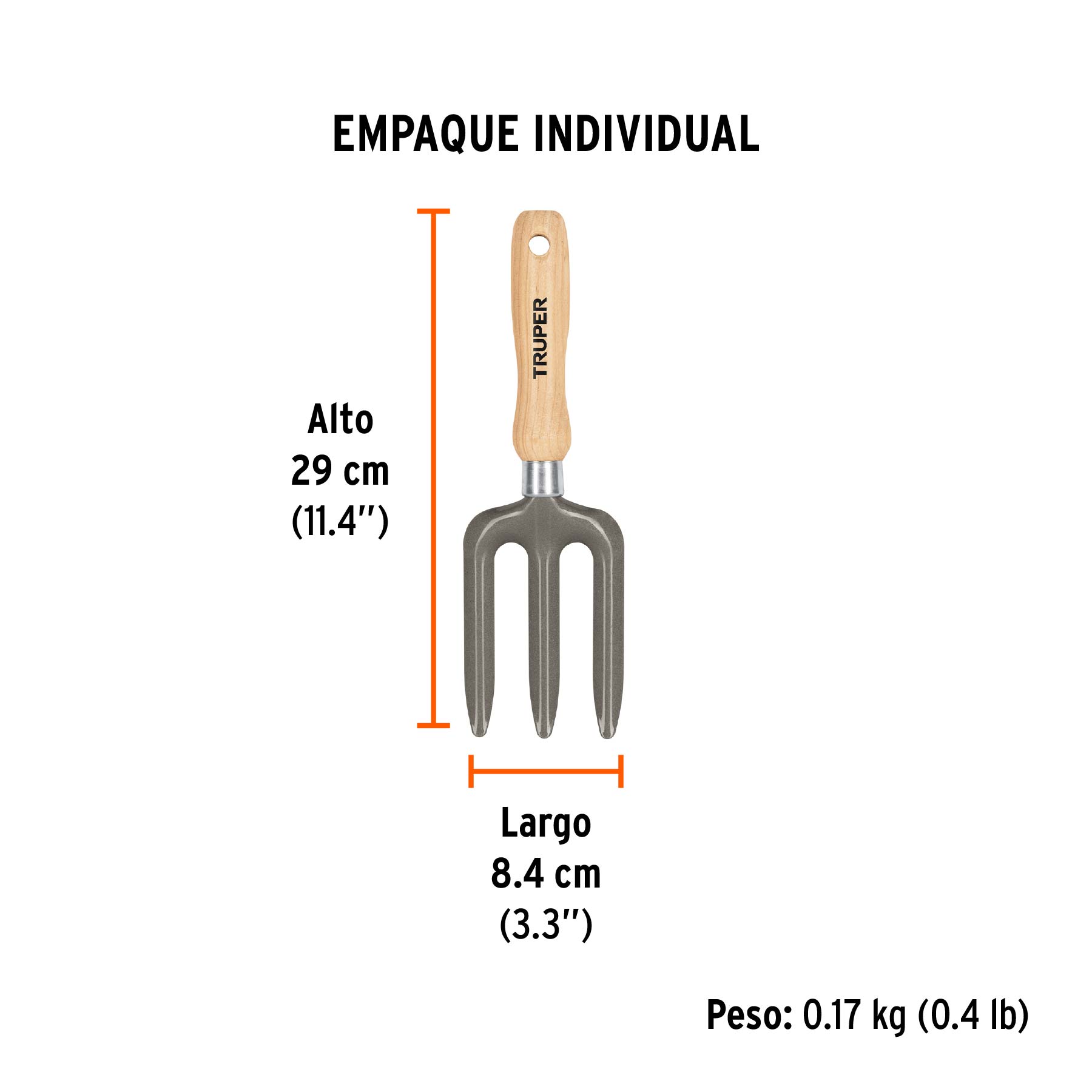 Bieldo para jardín, mango de 6", TRUPER - Empaque