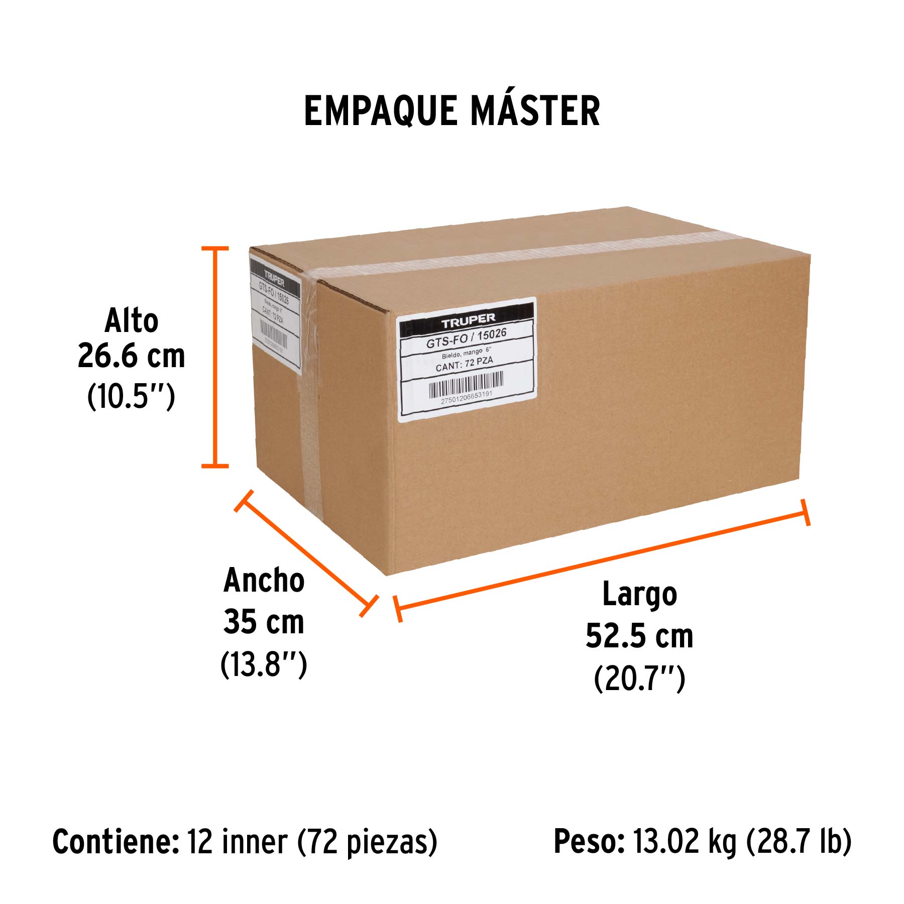 Bieldo para jardín, mango de 6", TRUPER - Empaque