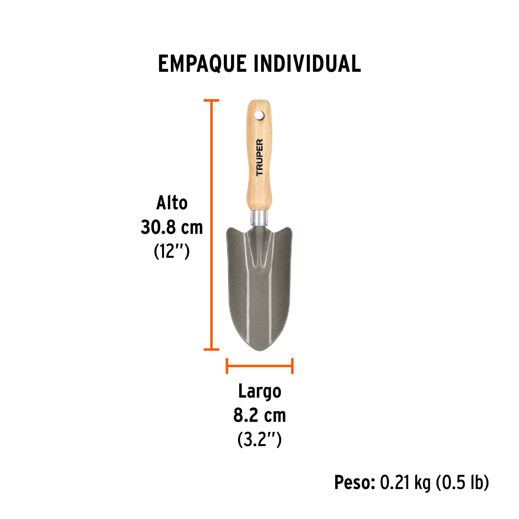 Cuchara para jardín, mango de 6", TRUPER - Empaque