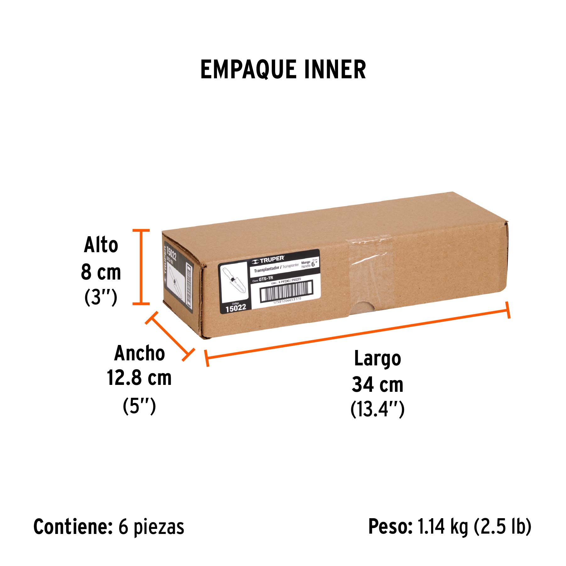 Trasplantador para jardín, mango de 6", TRUPER - Empaque