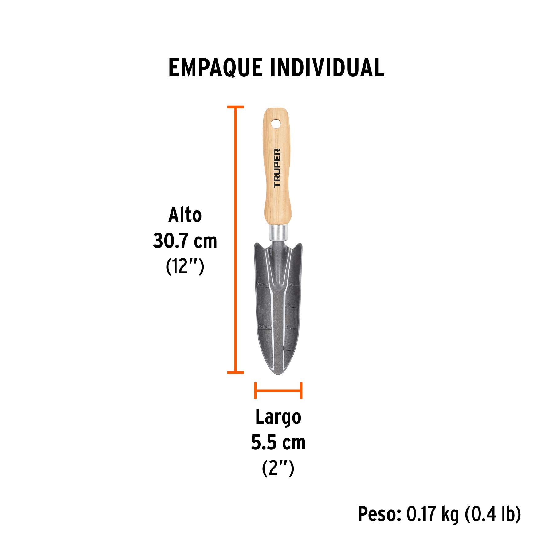 Trasplantador para jardín, mango de 6", TRUPER - Empaque