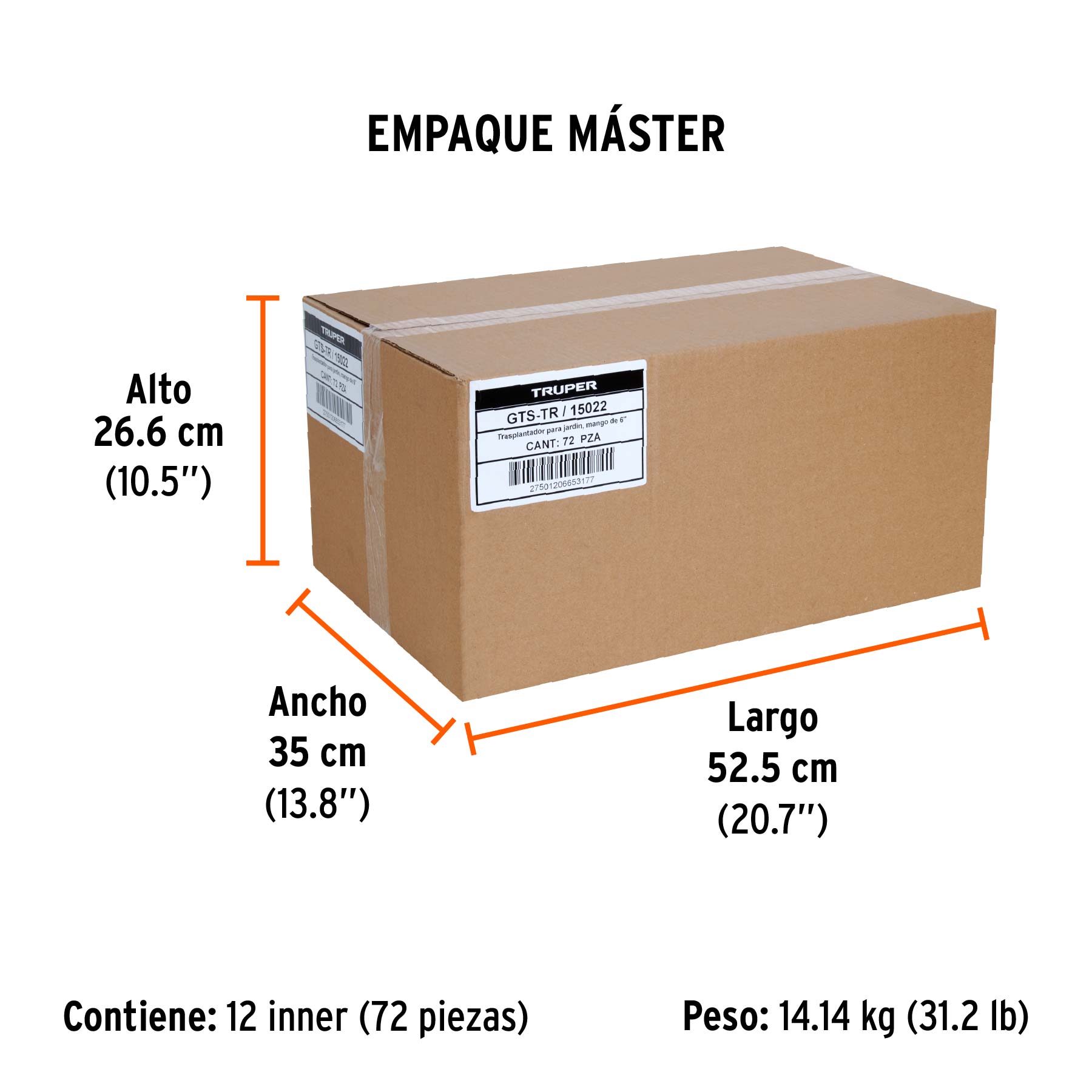 Trasplantador para jardín, mango de 6", TRUPER - Empaque