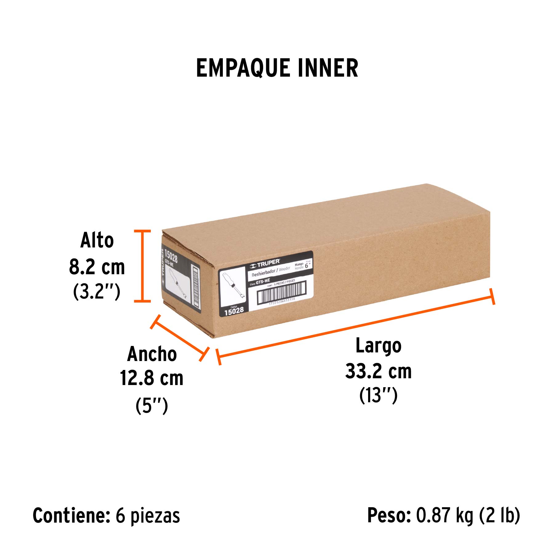 Deshierbador para jardín, mango de 6", TRUPER - Empaque