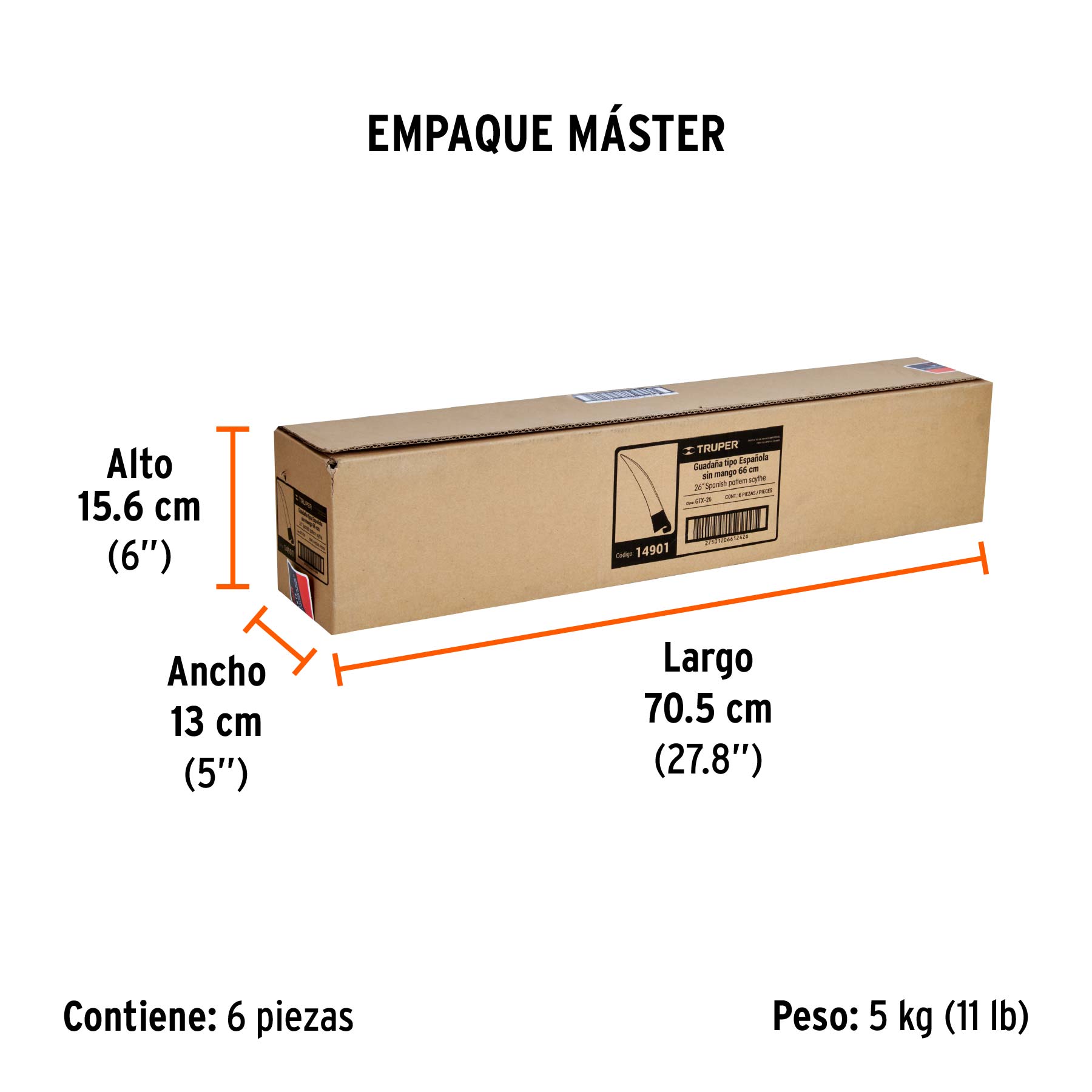 Guadaña tipo española de 26" sin mango, TRUPER - Empaque