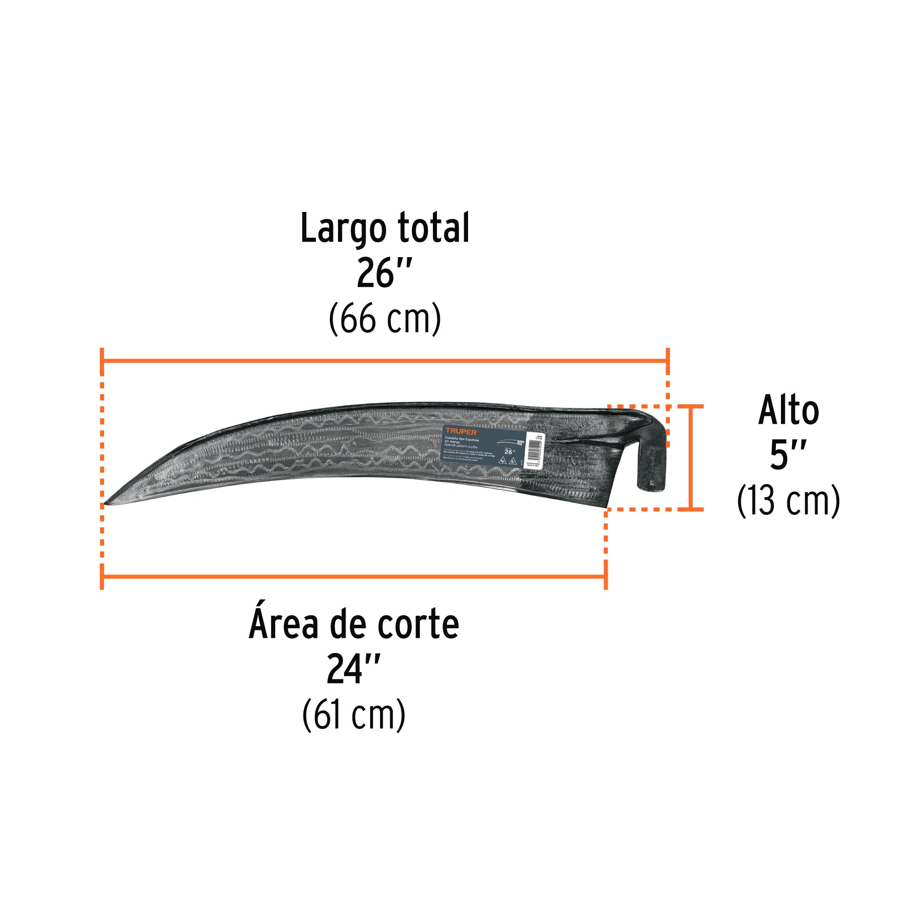 Guadaña tipo española de 26" sin mango, TRUPER