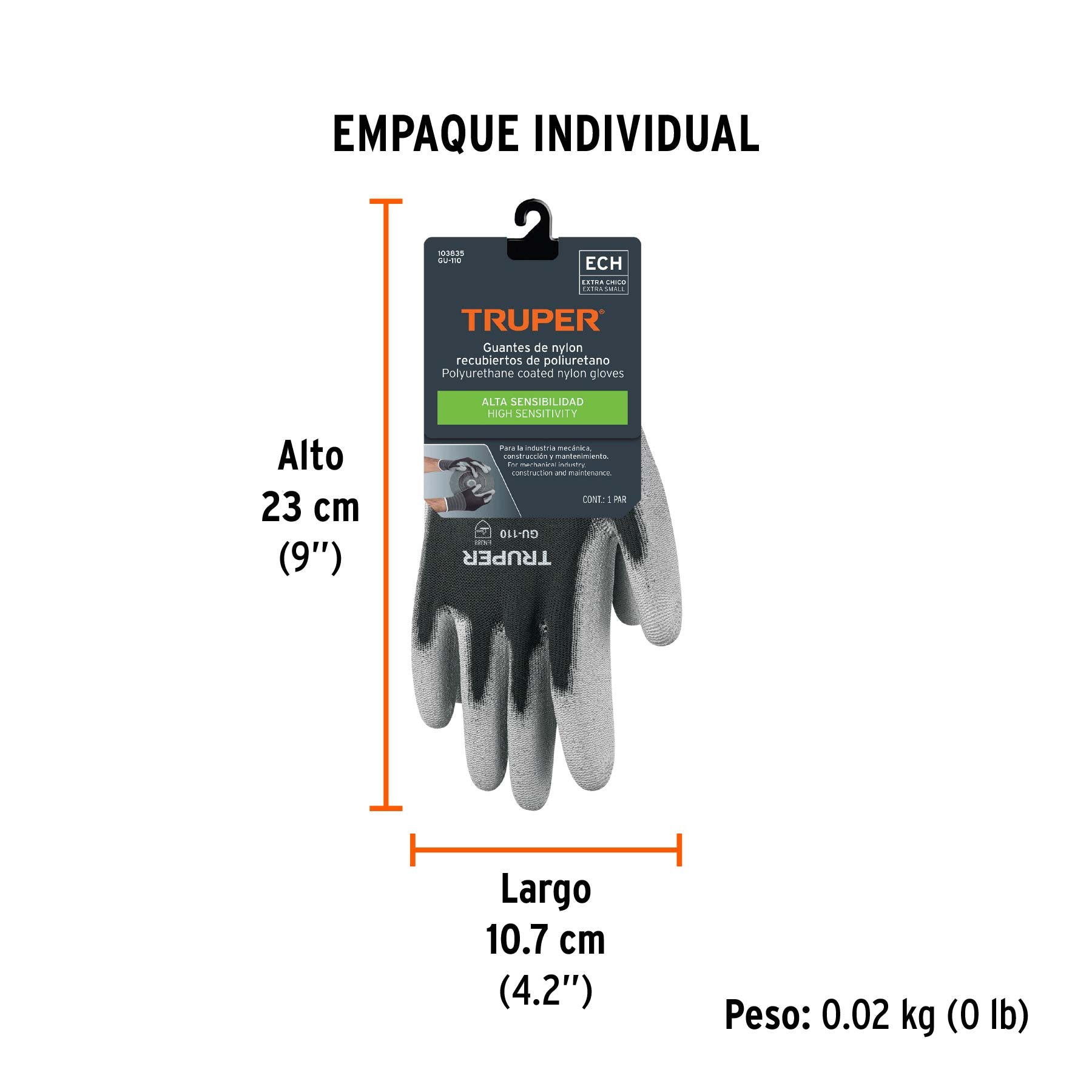 Guantes de nylon recubiertos de poliuretano, XCH, TRUPER - Empaque