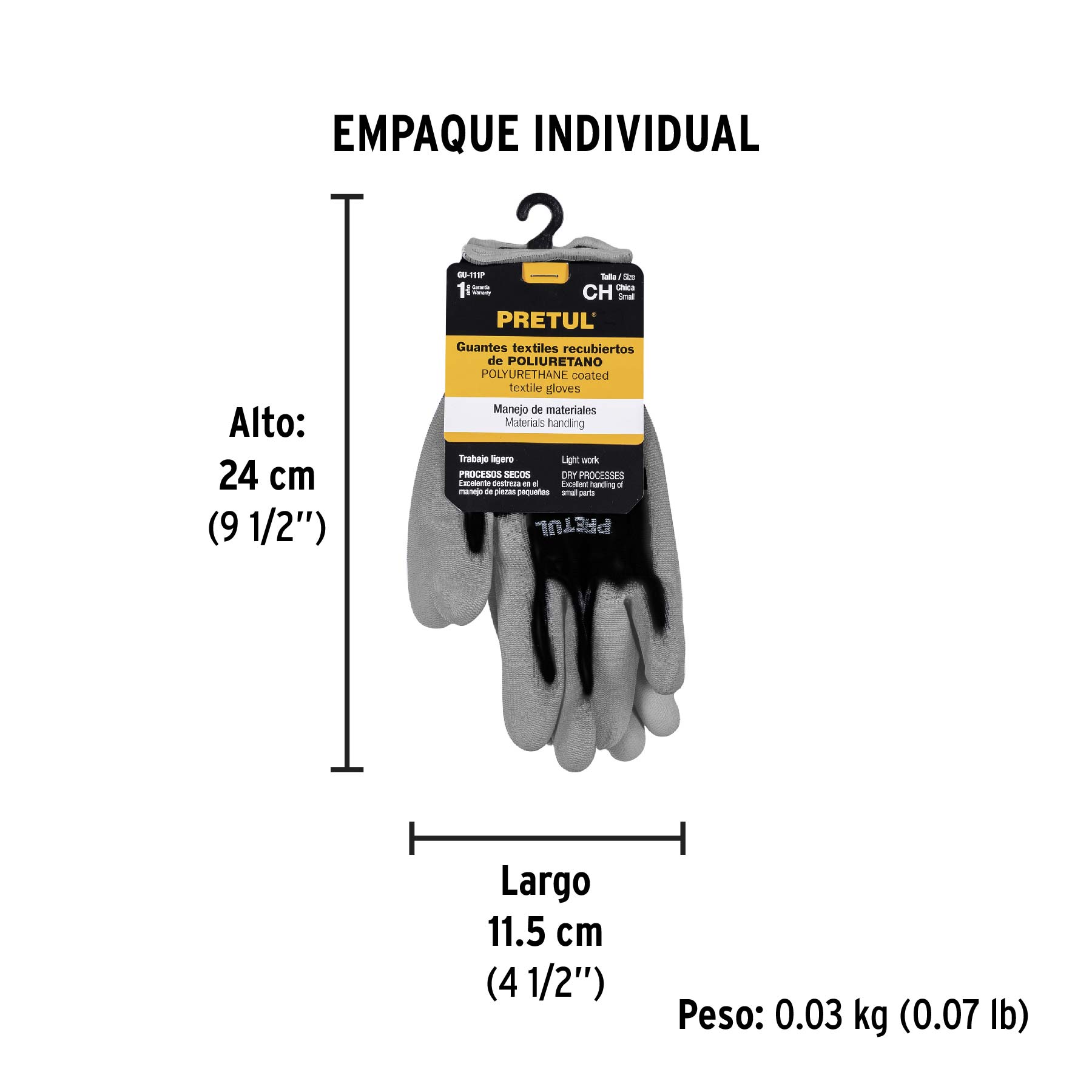Guantes de nylon recubiertos de poliuretano, CH, PRETUL - Empaque
